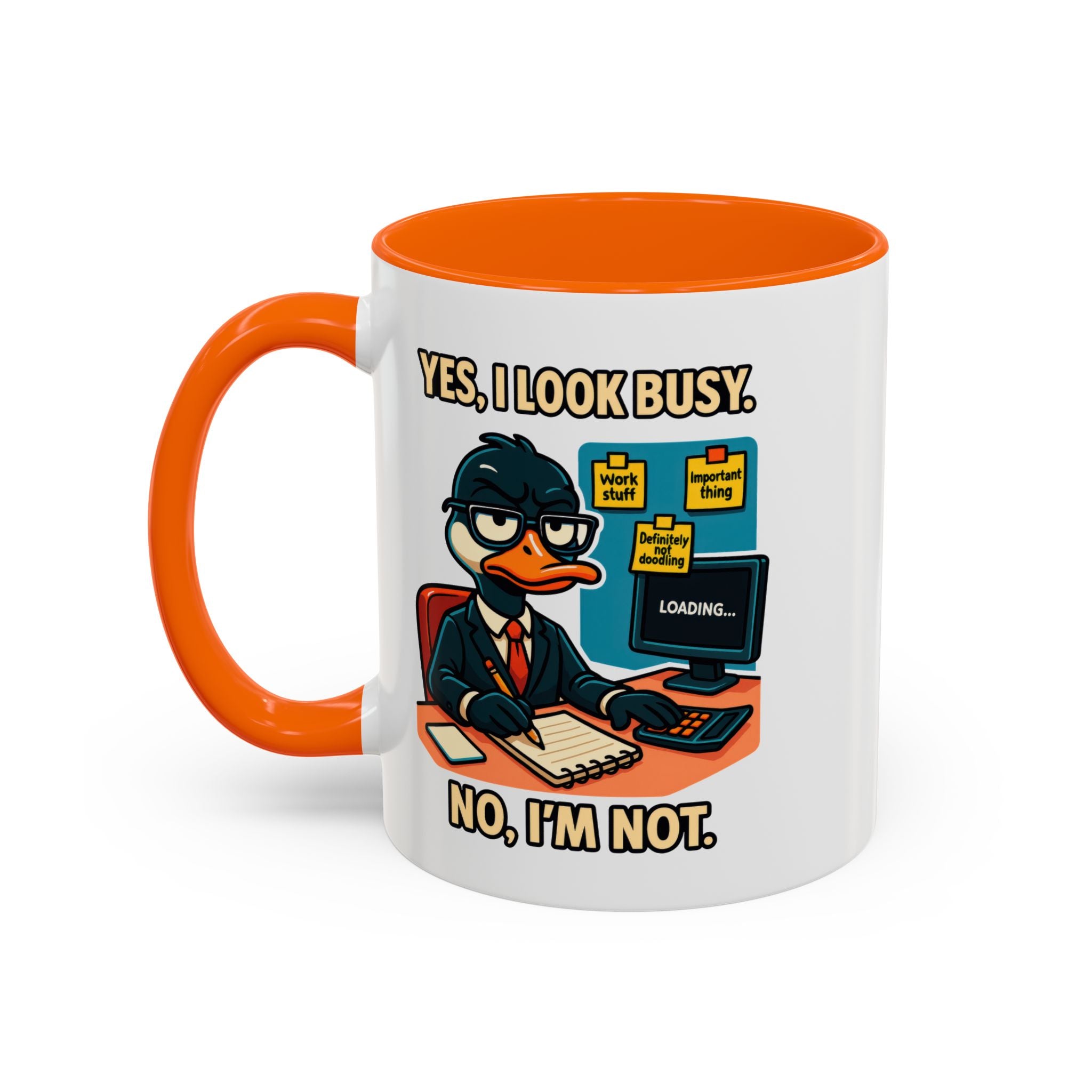 Busy Duck Coffee Mug, Humorous Office Mug, Cute Animal Mug Gift, Quirky Work Mug, Funny Gift for Coworkers