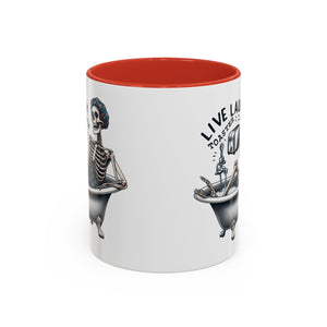 Skeleton Bath Time Coffee Mug, Live Laugh Roast & Relax Skeleton Mug, Funny Gift for Halloween, Quirky Kitchen Decor, Unique Coffee Cup