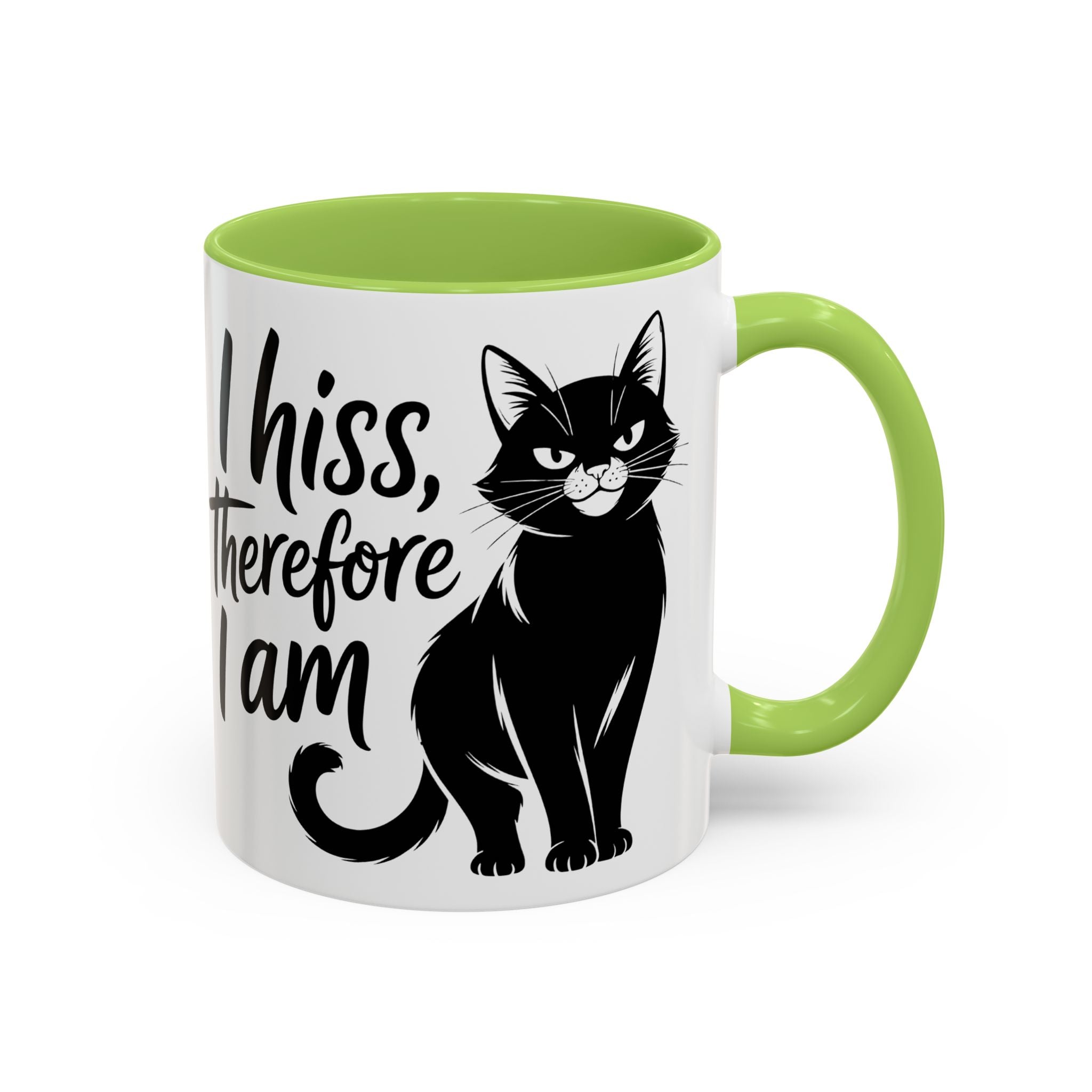 Cat Coffee Mug — "I Hiss Therefore I Am" Black Cat Accent Mug sarcasm attitude