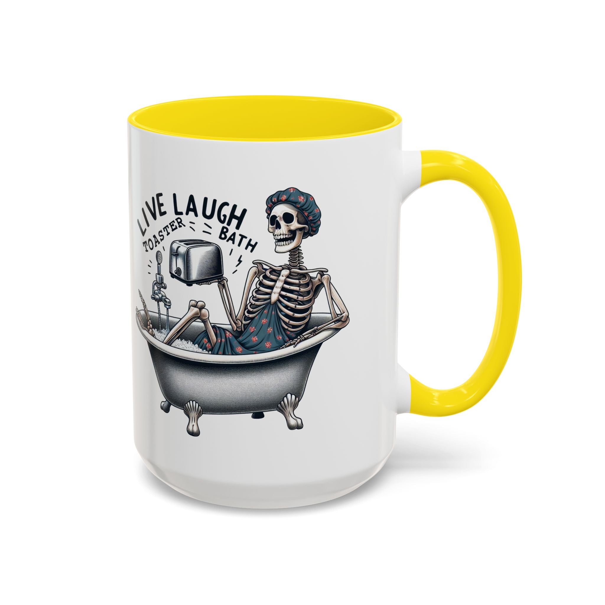 Skeleton Bath Time Coffee Mug, Live Laugh Roast & Relax Skeleton Mug, Funny Gift for Halloween, Quirky Kitchen Decor, Unique Coffee Cup