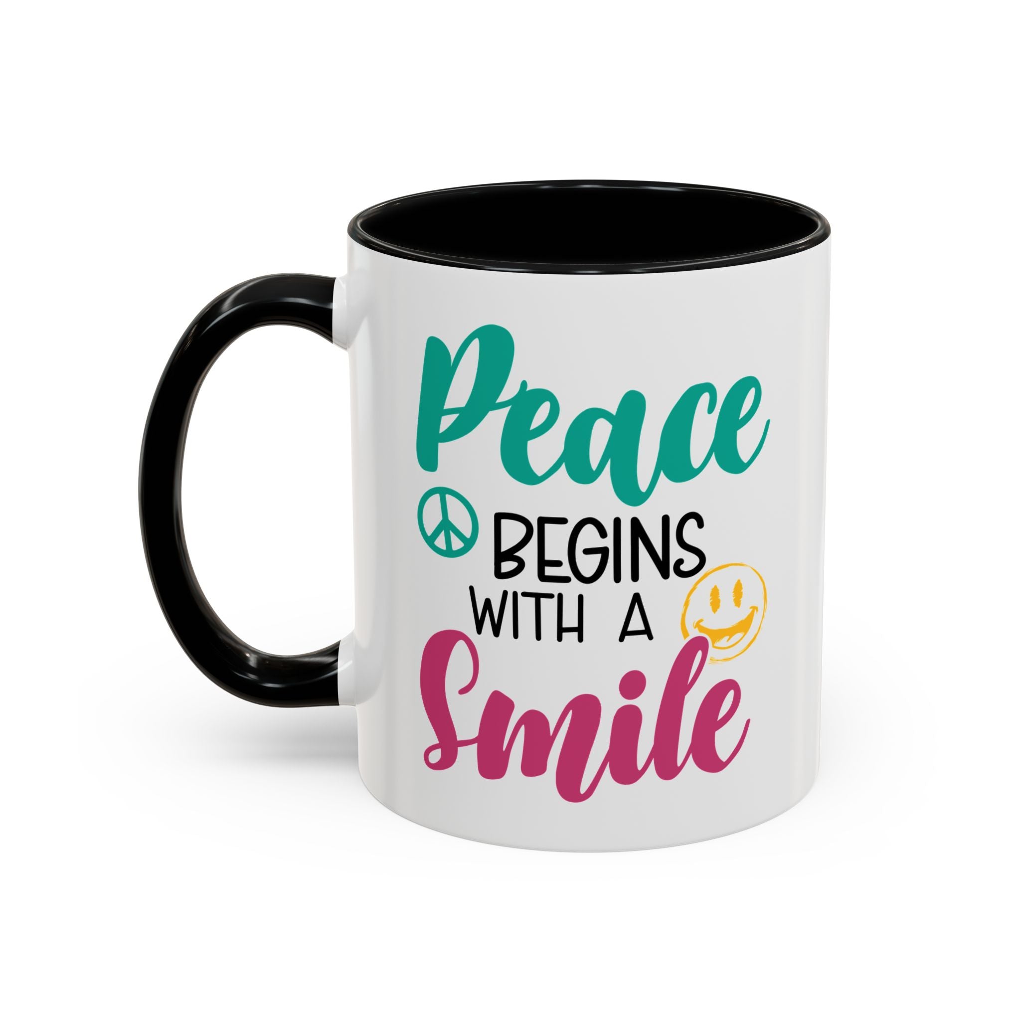 Inspirational Peace Coffee Mug - "Peace Begins with a Smile" - 11oz & 15oz