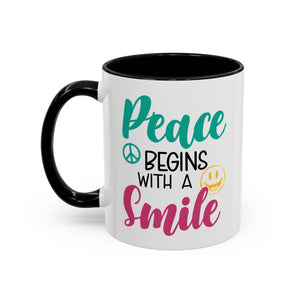 Inspirational Peace Coffee Mug - "Peace Begins with a Smile" - 11oz & 15oz