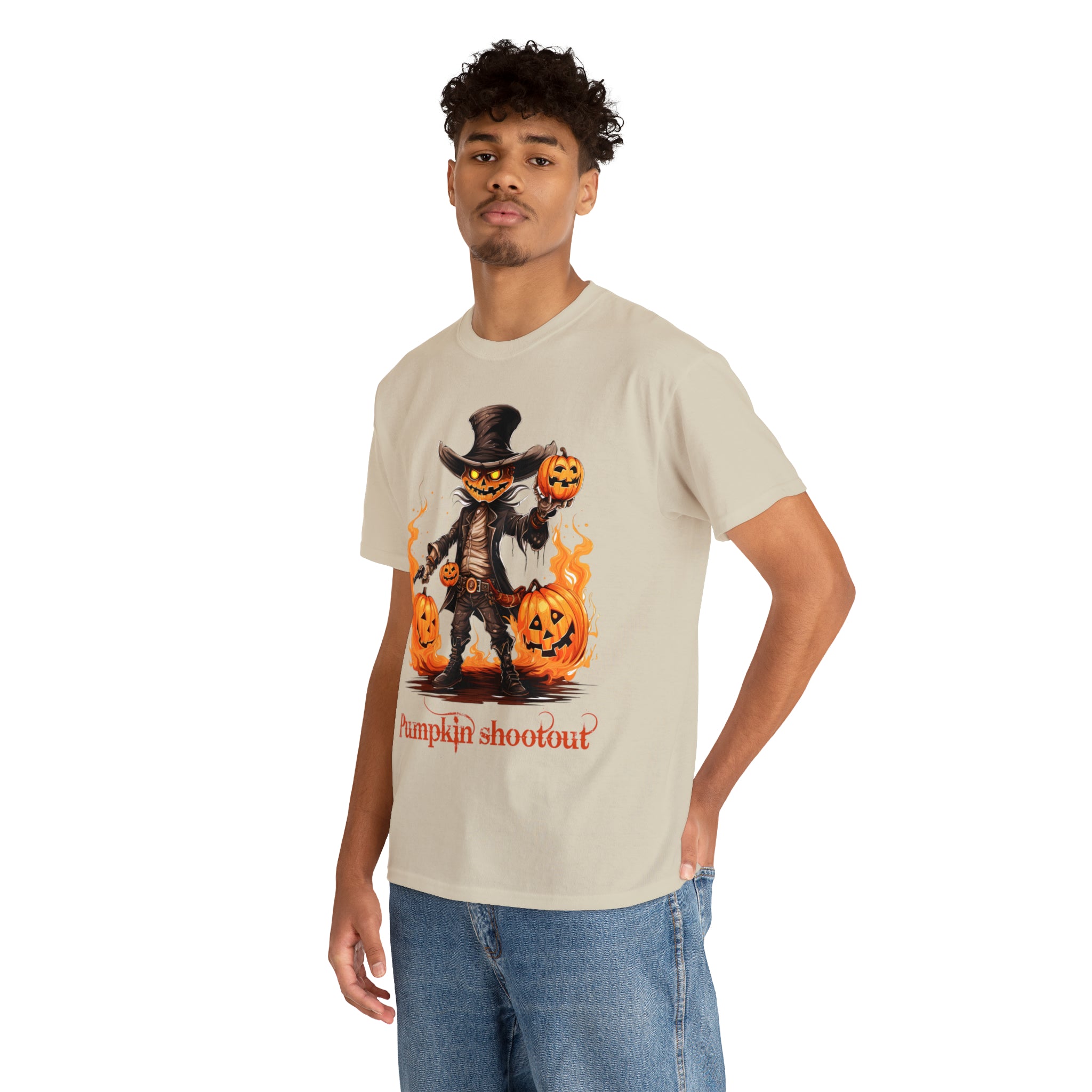 Halloween t shirt pumpkin western style shootout funny fall fun scary stocking stuffer for whole family  cotton tee