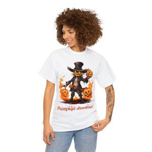 Halloween t shirt pumpkin western style shootout funny fall fun scary stocking stuffer for whole family  cotton tee