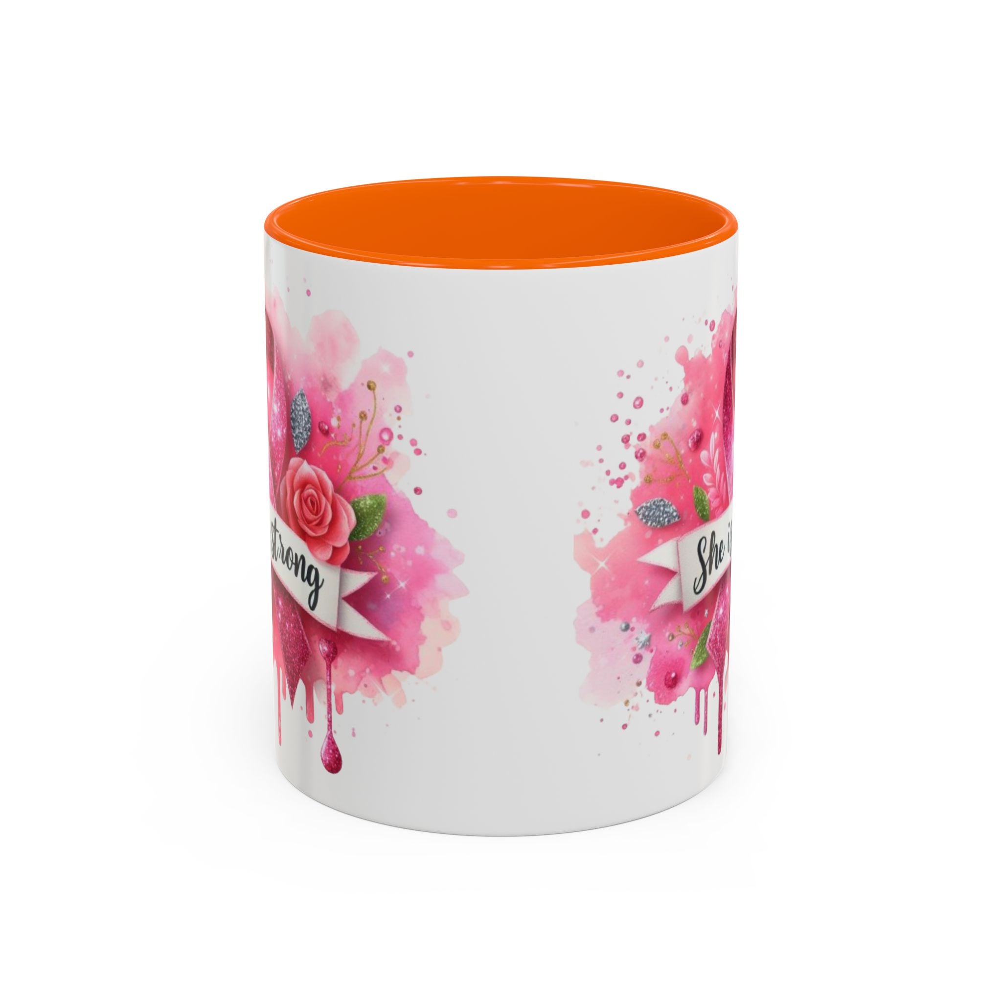Empowering Pink Ribbon Coffee Mug - She Is Strong, Inspirational Gift for Breast Cancer Awareness, Motivational Drinkware, Supportive [...]