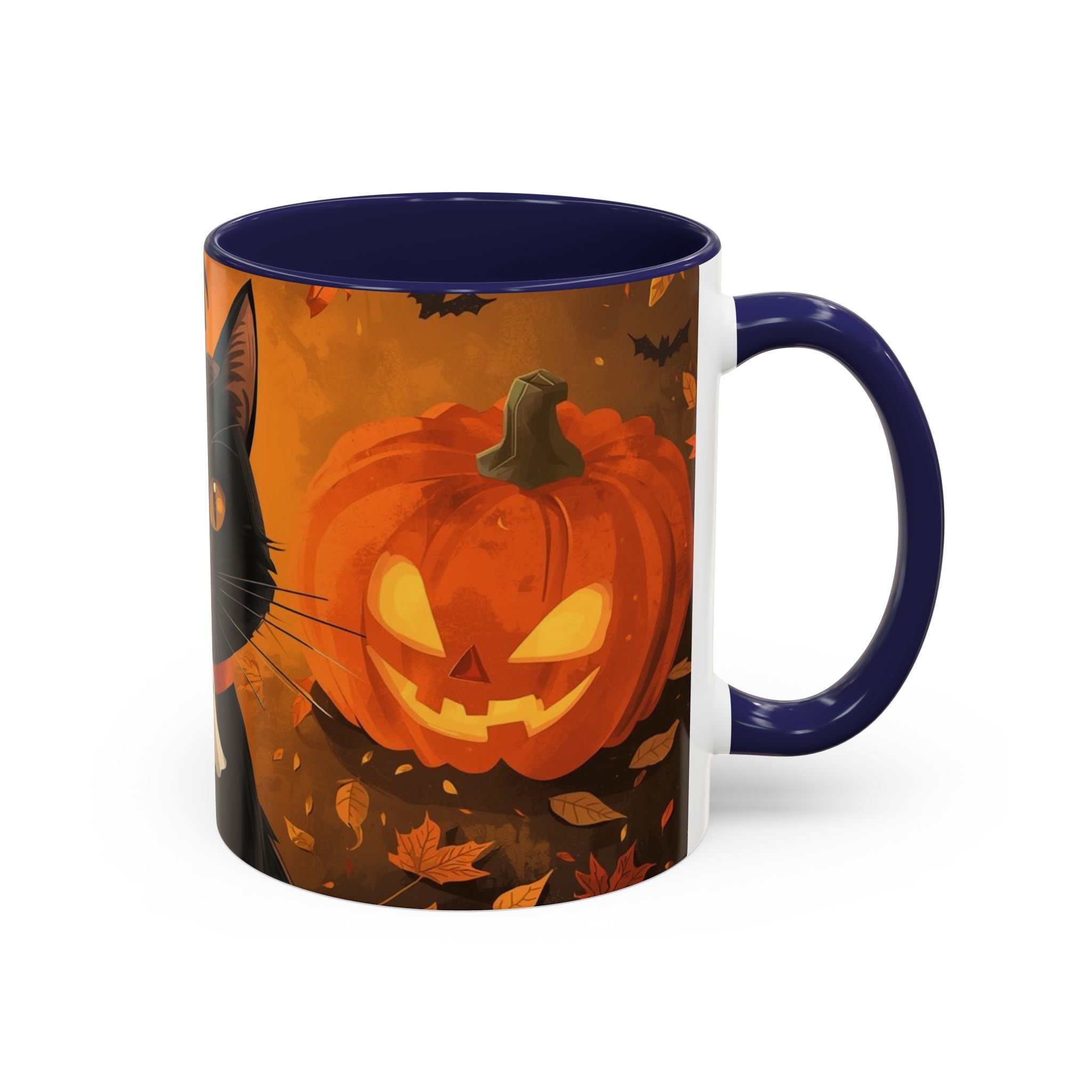 Halloween Cat Coffee Mug - Spooky Black Cat & Pumpkin Design