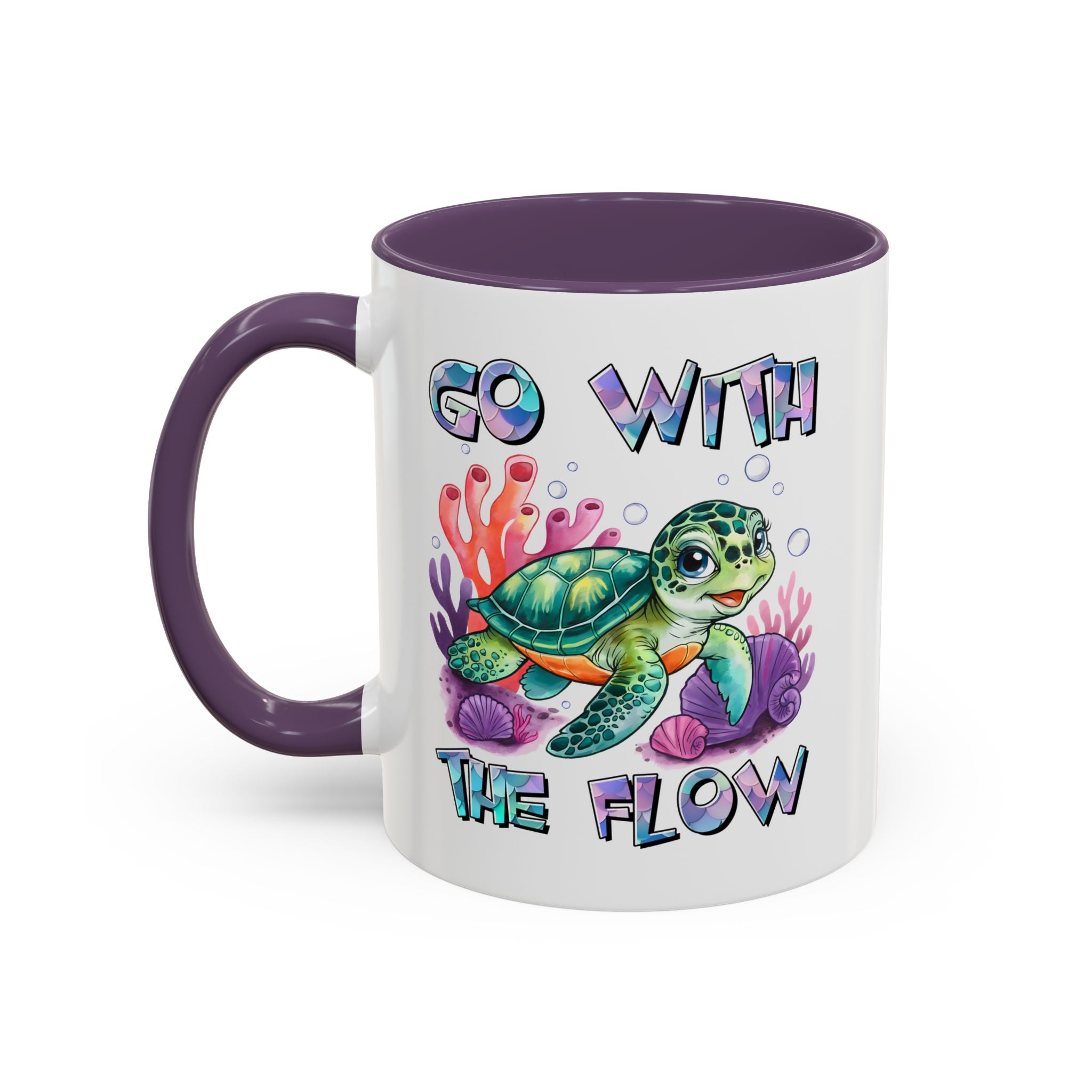 Ocean-Inspired Accent Coffee Mug - 'Go With The Flow' Design turtle