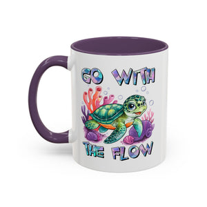 Ocean-Inspired Accent Coffee Mug - 'Go With The Flow' Design turtle