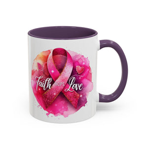 Inspirational Accent Coffee Mug with Pink Ribbon Design, Faith Hope Love Gift, Cancer Awareness Mug, Supportive Drinkware, Meaningful [...]
