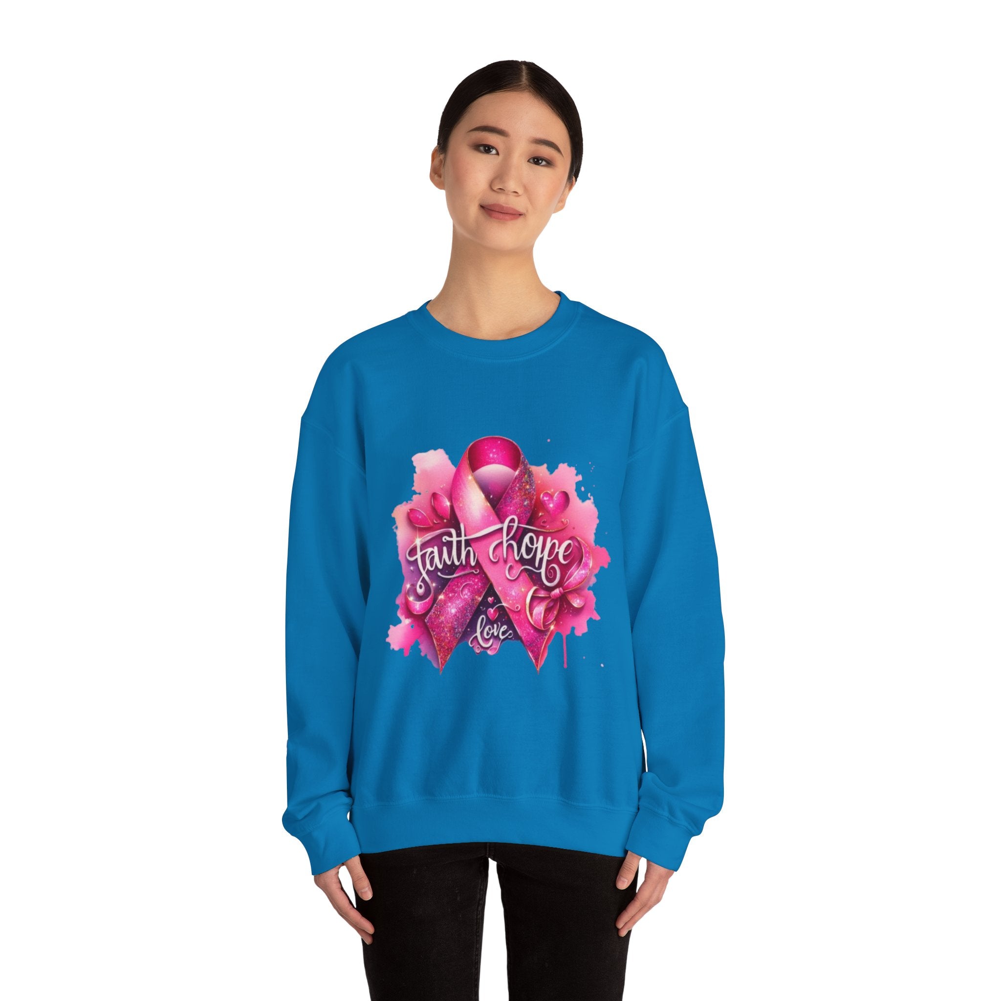 Breast Cancer Awareness Sweatshirt, Faith Hope Love Crewneck, Comfort Fashion, Supportive Gift for Her, Pink Ribbon Apparel