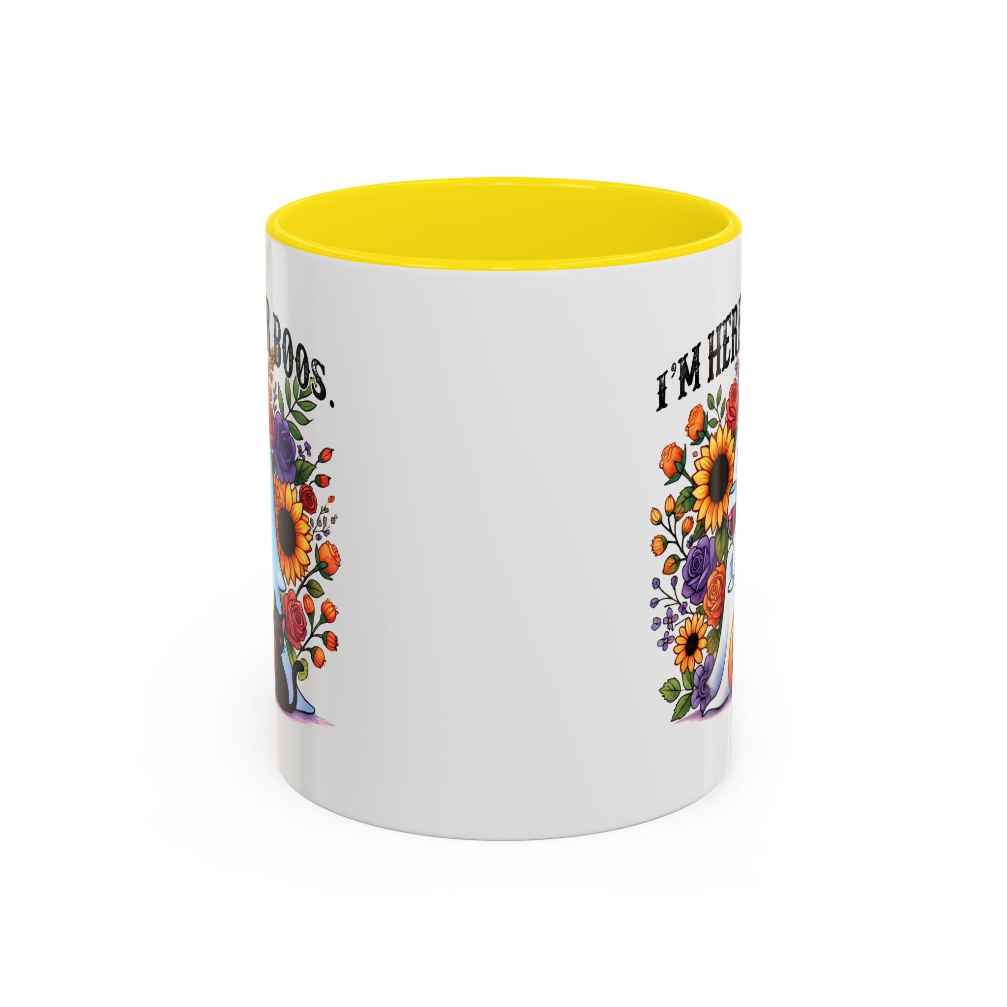 Spooky Floral Coffee Mug - I'm Here for Boos, Halloween Gift, Autumn Decor, Cute Ghost Mug, Cat Lover Drinkware