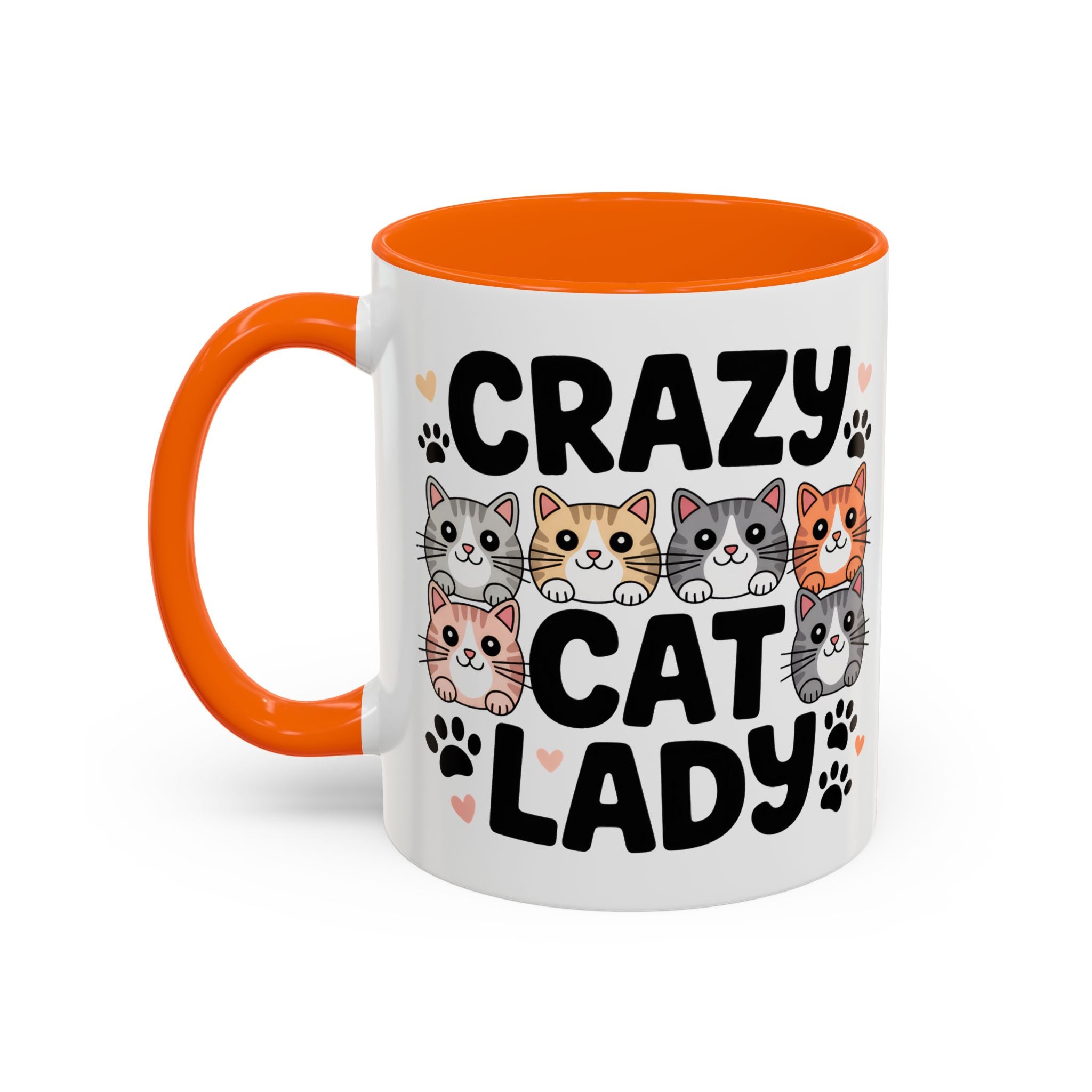 Crazy Cat Lady Accent Coffee Mug — Cute Cat Faces Paw Print 11/15oz