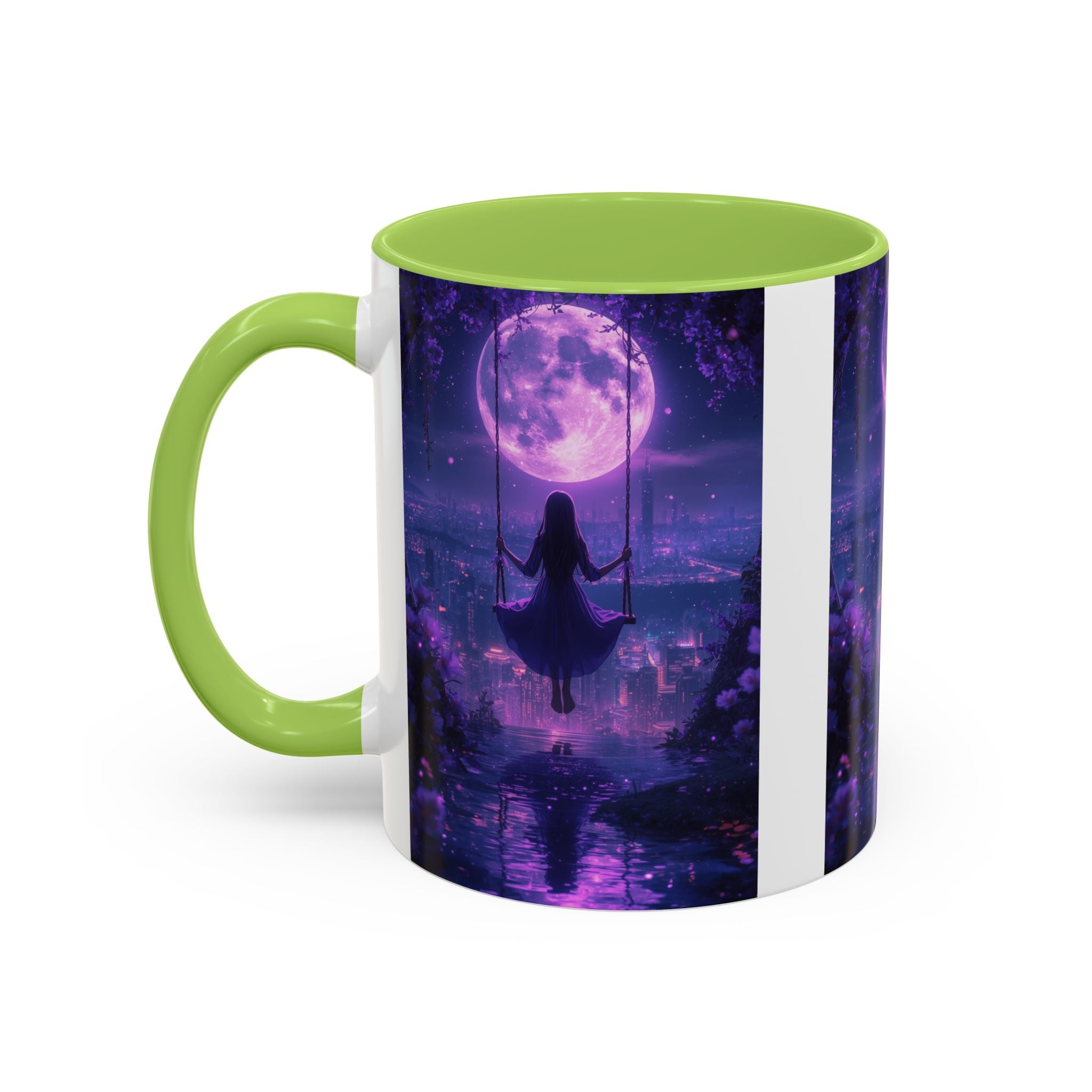 anime Dreamy Moonlit Swing Accent Coffee Mug, Artistic Mug, Celestial Coffee Cup, Fantasy Beverage Holder, Gift for Dreamers