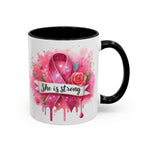 Empowering Pink Ribbon Coffee Mug - She Is Strong, Inspirational Gift for Breast Cancer Awareness, Motivational Drinkware, Supportive [...]