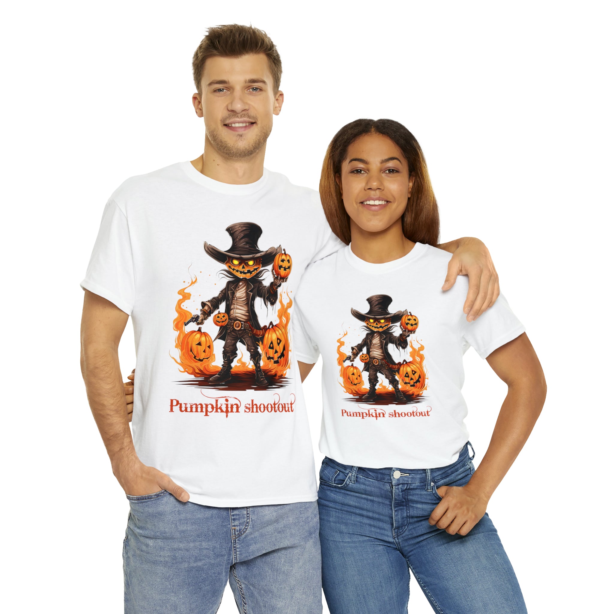 Halloween t shirt pumpkin western style shootout funny fall fun scary stocking stuffer for whole family  cotton tee