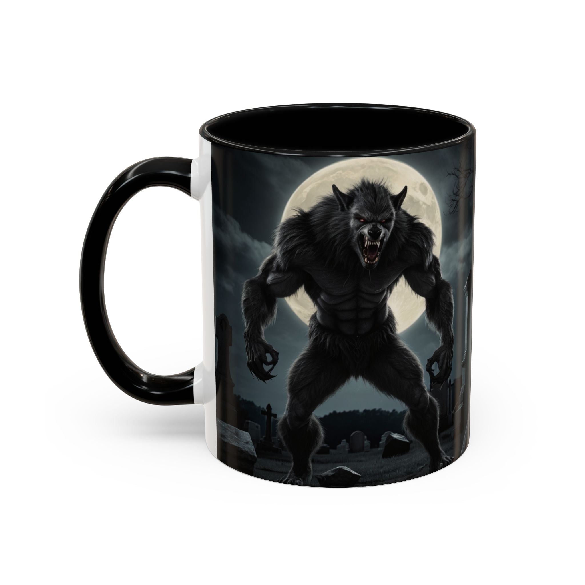 Werewolf Graveyard Coffee Mug — Gothic Moonlit Horror Accent Mug (11/15oz) fantasy