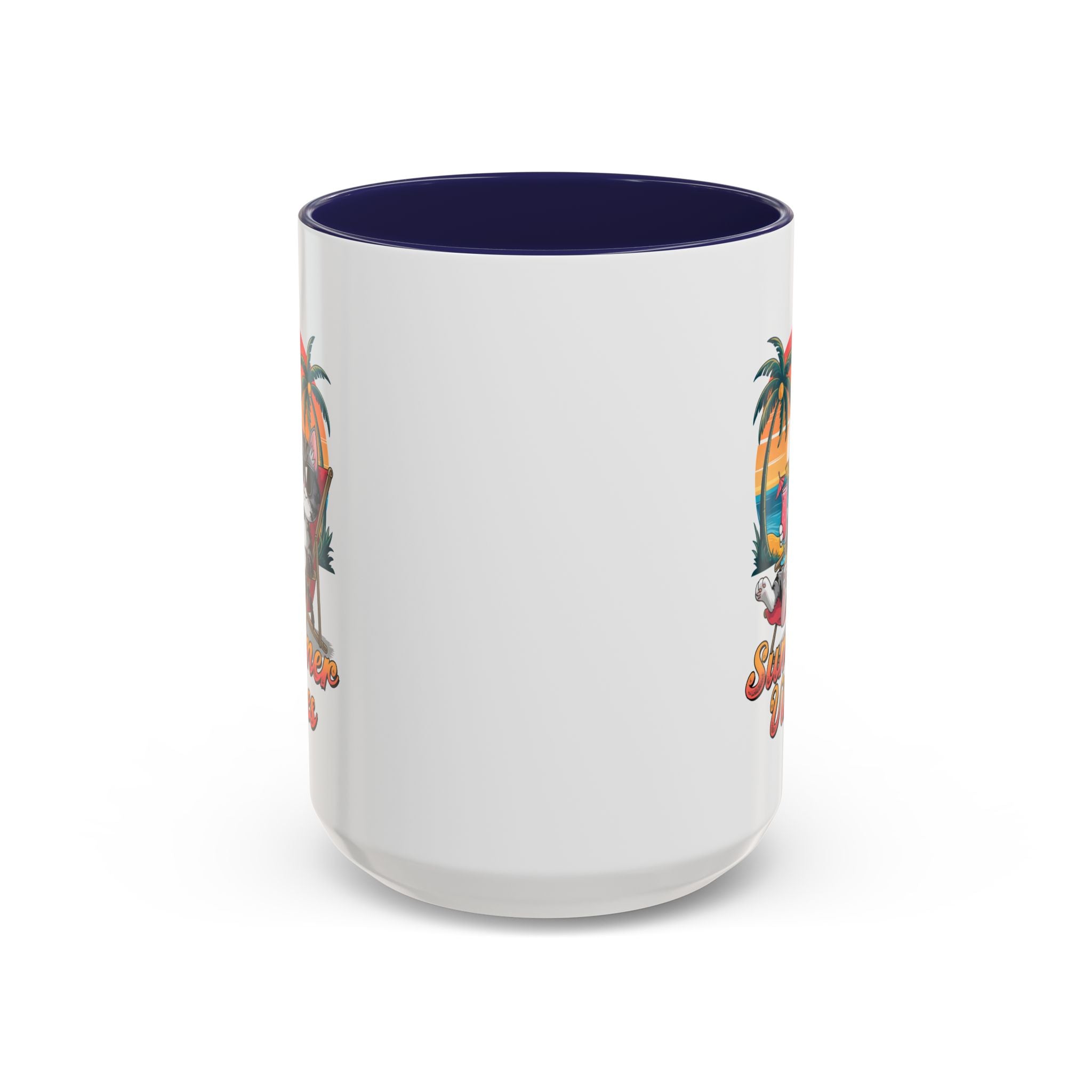 Summer Vibes Coffee Mug, Tropical Cat Mug, Beach Lover Gift, Fun Animal Sipware, Vacation-themed Drinkware, Pet Lover Cup