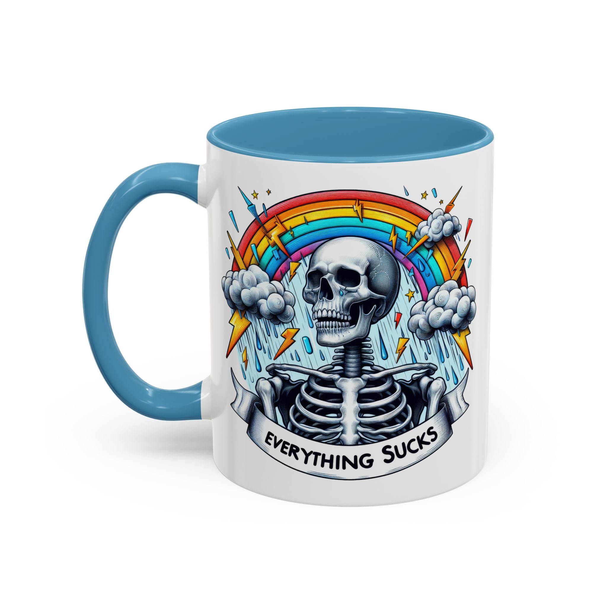 Everything Sucks Skeleton Coffee Mug | 11oz 15oz | Unique Gift for Coffee Lovers, Goth Home Décor, Quirky Humor Mug, Dark Aesthetic