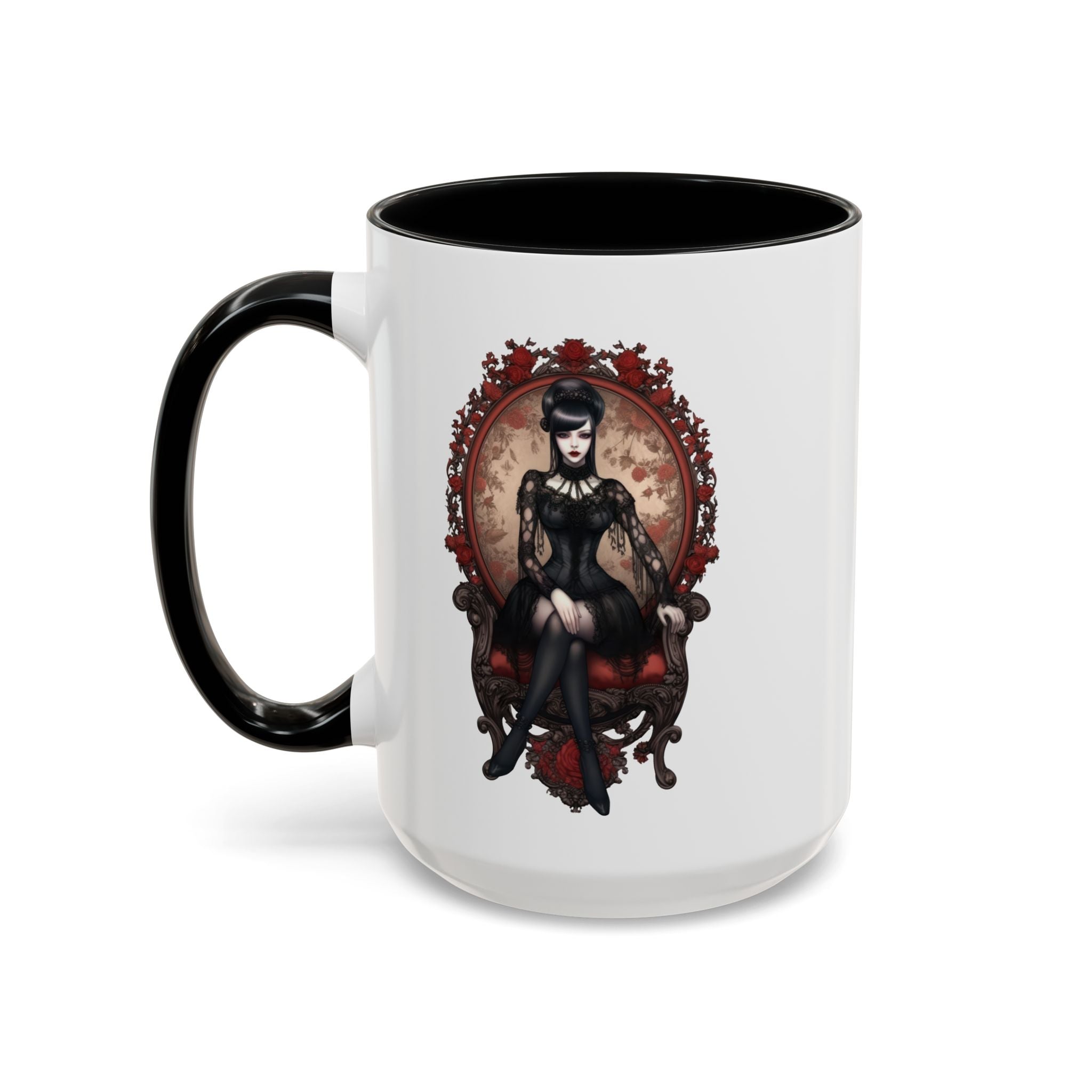 Gothic Elegance Coffee Mug - Unique Black Accent Mug for Witchy Vibes, Perfect Gift for Halloween, Goth Decor, Coffee Lovers, & Spooky