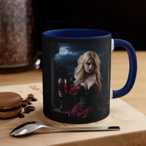 gothic blonde vampire drinking blood Accent Coffee Mug, 11oz