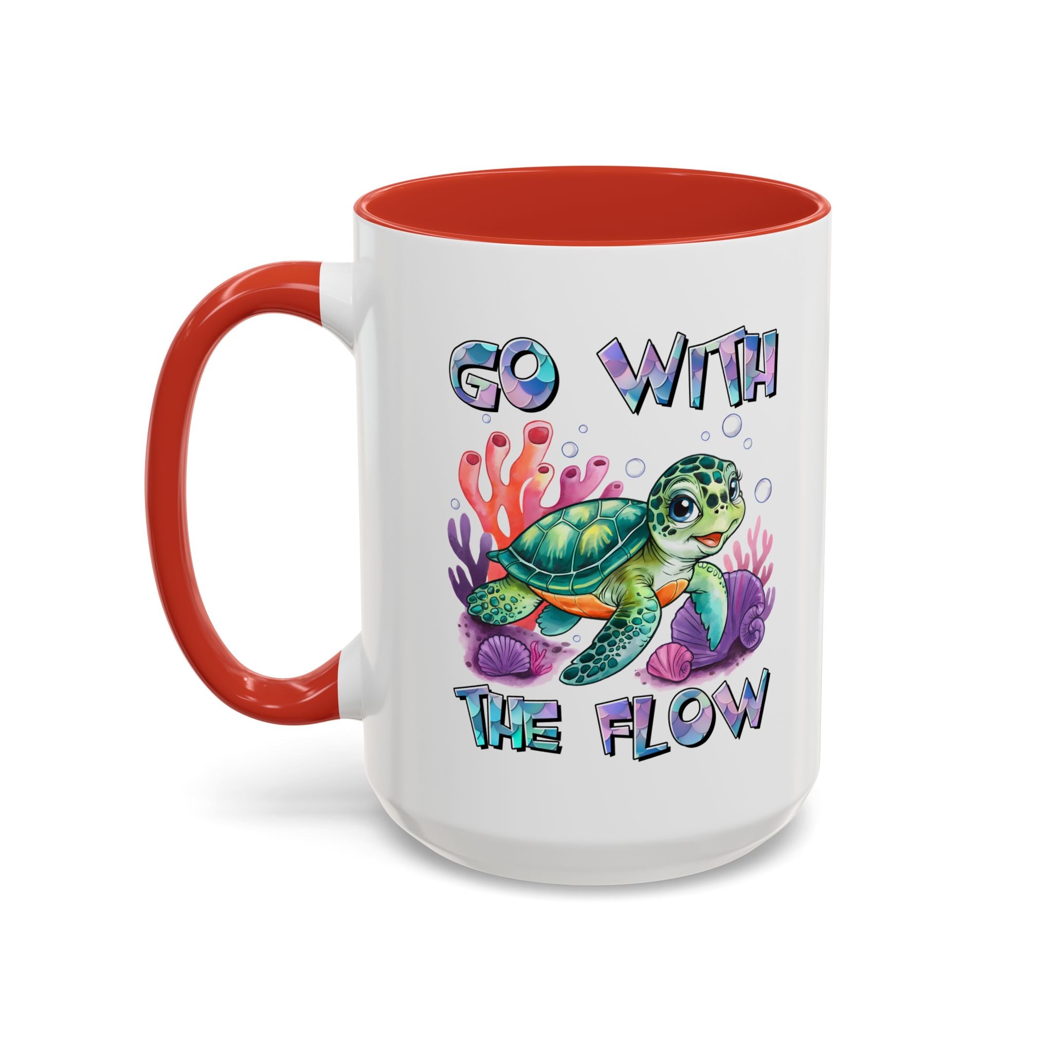 Ocean-Inspired Accent Coffee Mug - 'Go With The Flow' Design turtle