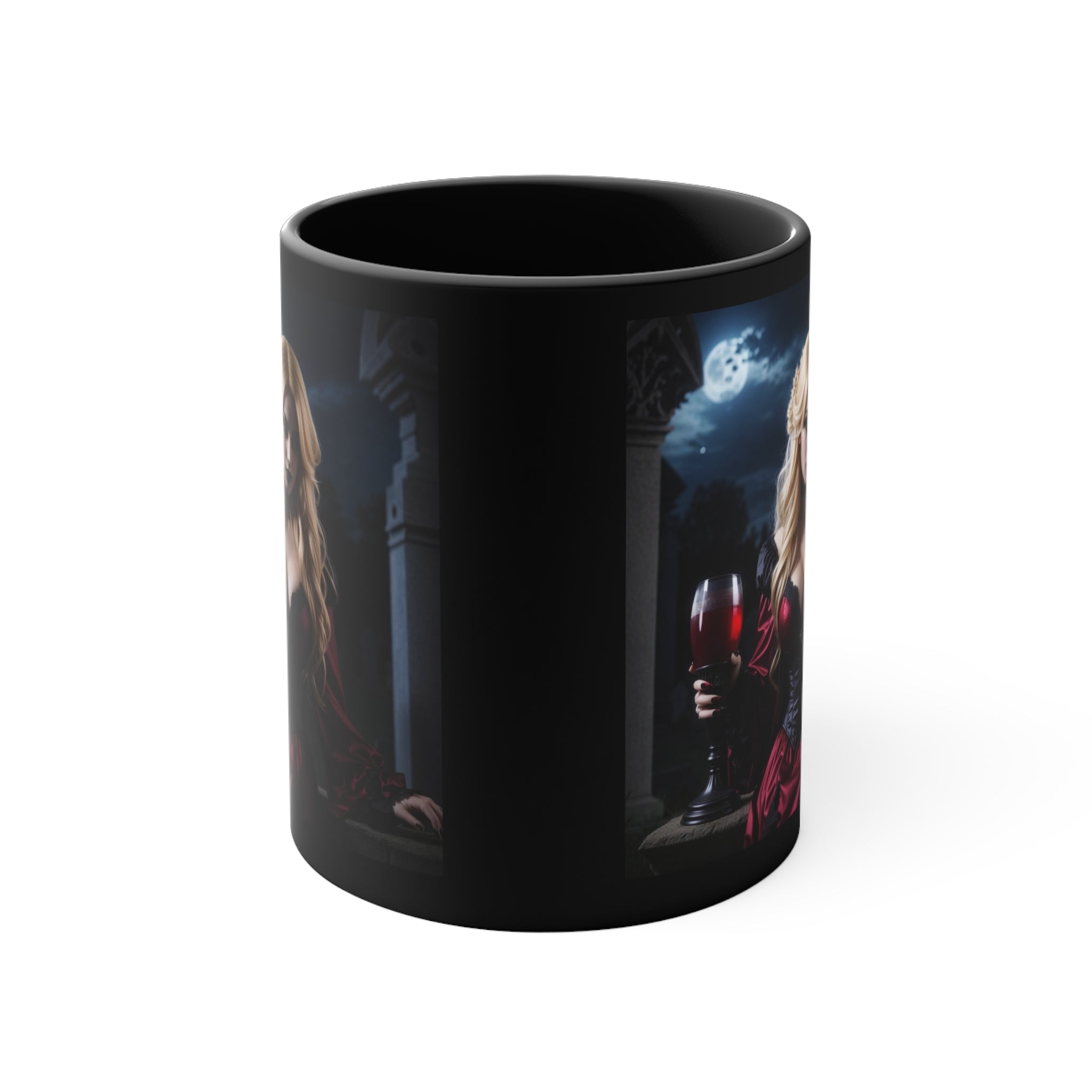 gothic blonde vampire drinking blood Accent Coffee Mug, 11oz