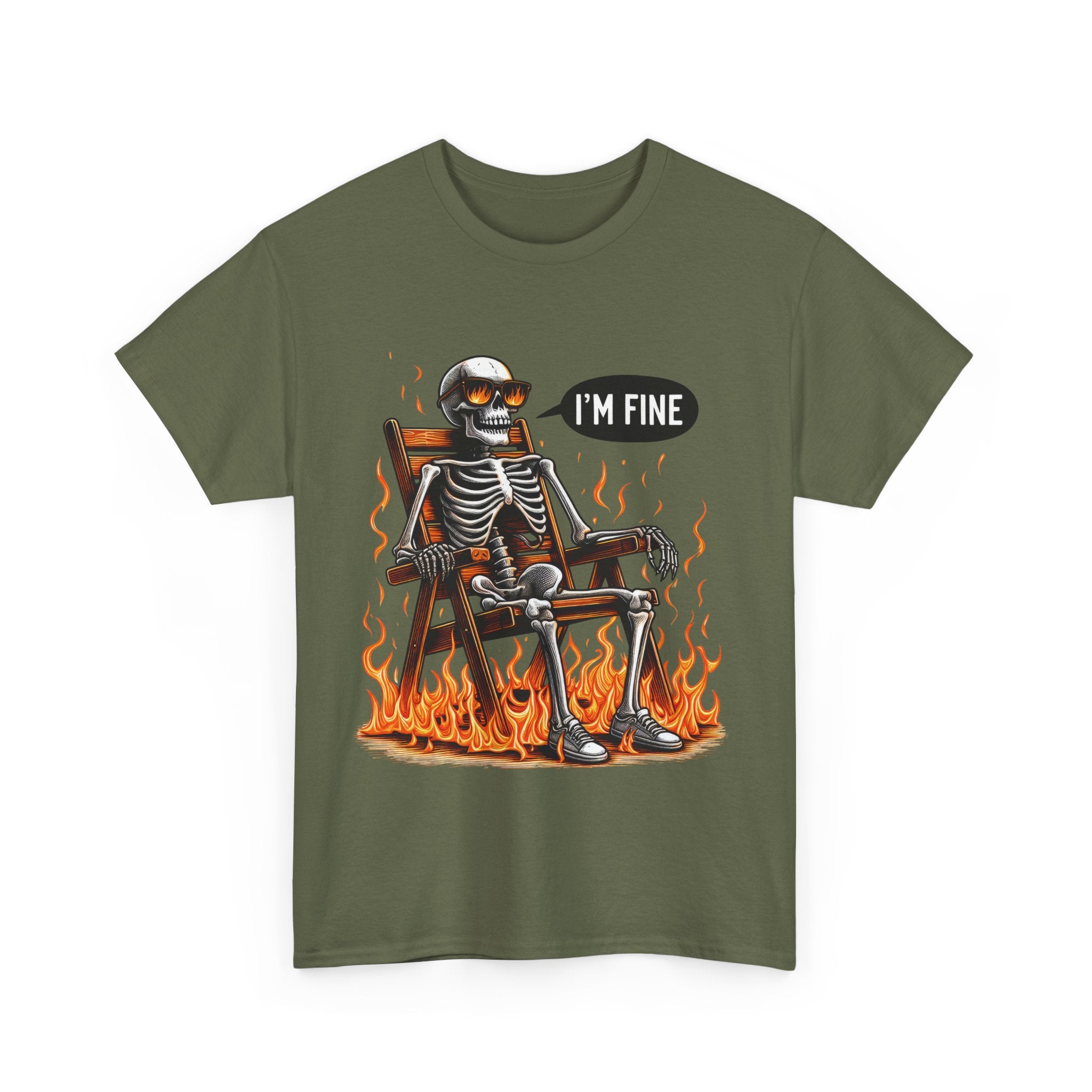Funny Skeleton Tee - I'm Fine T-Shirt, Humor, Unisex Cotton Shirt, Halloween Gift, Casual Wear, Quirky Fashion