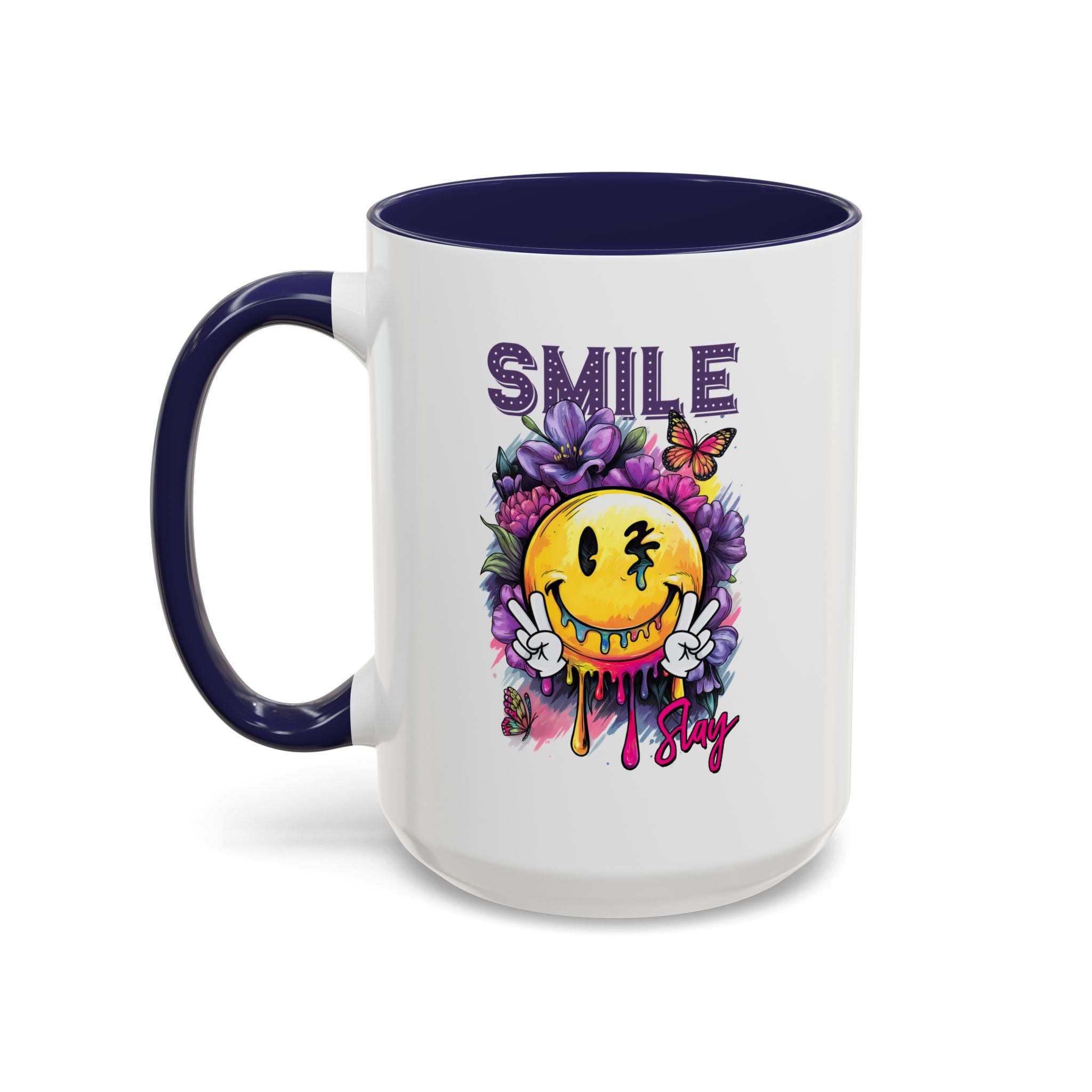 Smile Stay Accent Coffee Mug - Vibrant Floral Design for Positive Vibes