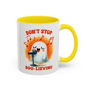 Ghost Coffee Mug, Perfect for Halloween, Fun Gift for Kids & Adults, Don't Stop Boo-lieving Mug, Caffeinated Spirits