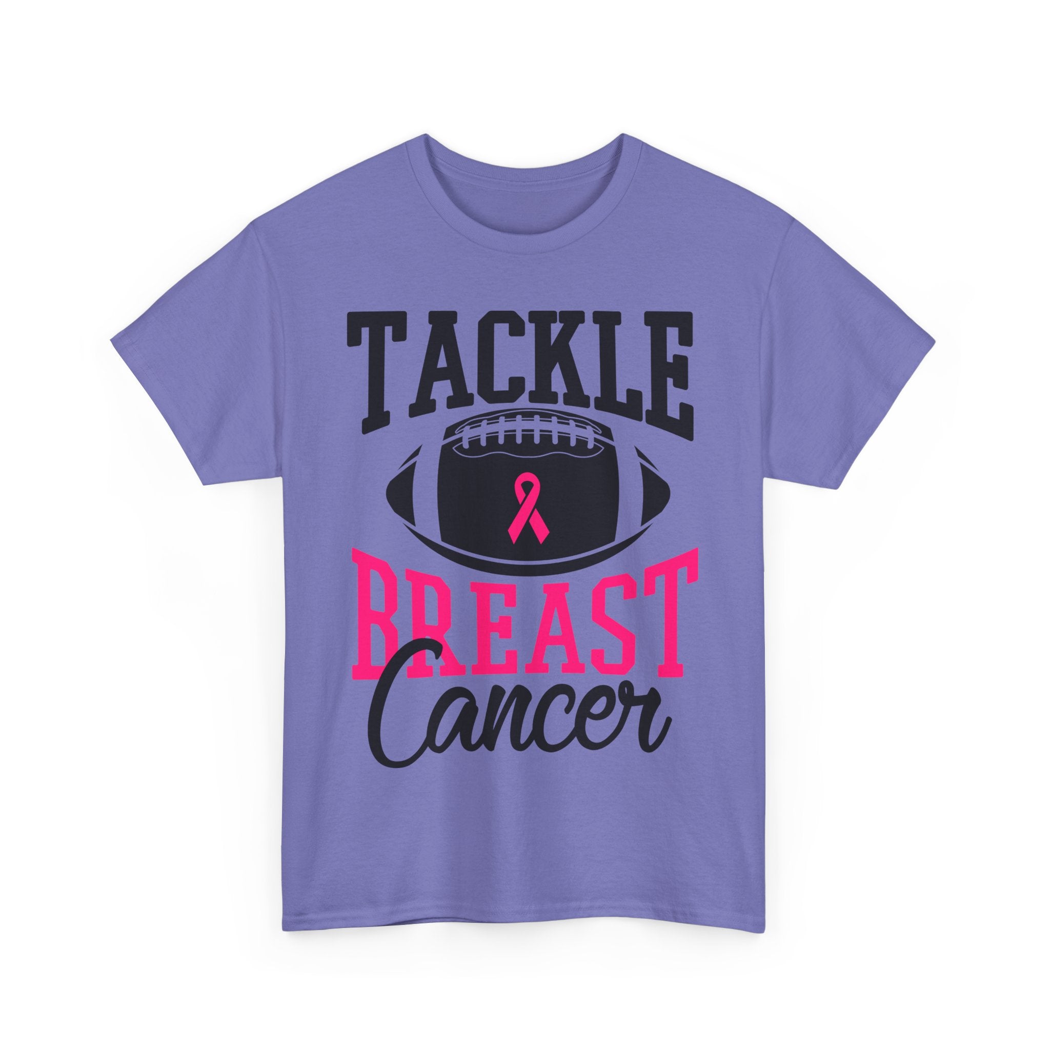 Unisex Heavy Cotton Tee - Tackle Breast Cancer Awareness Shirt, Football Support Tee, Gift for Cancer Fighters, Sports Fundraiser Shirt