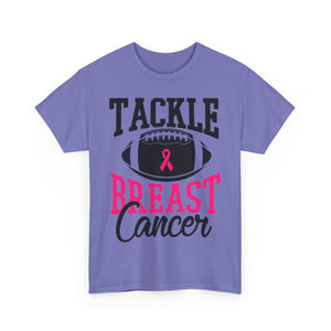 Unisex Heavy Cotton Tee - Tackle Breast Cancer Awareness Shirt, Football Support Tee, Gift for Cancer Fighters, Sports Fundraiser Shirt