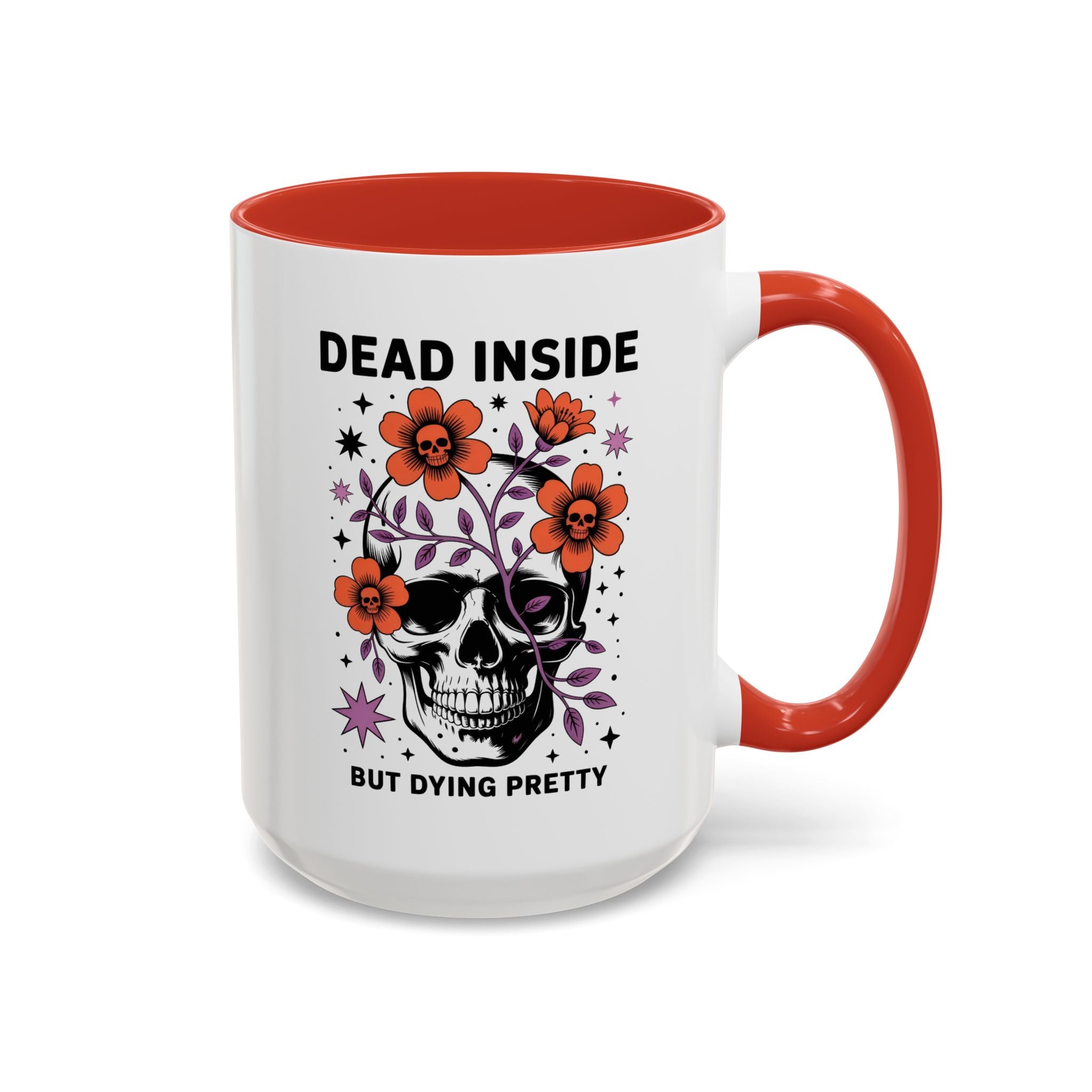 Dead Inside But Dying Pretty Accent Coffee Mug — Floral Skull 11/15oz