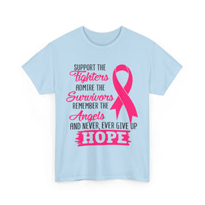 Hope Support Cotton Tee for Fighters and Survivors, Awareness T-Shirt, Breast Cancer Gift, Inspirational Apparel, Unisex Charity Shirt