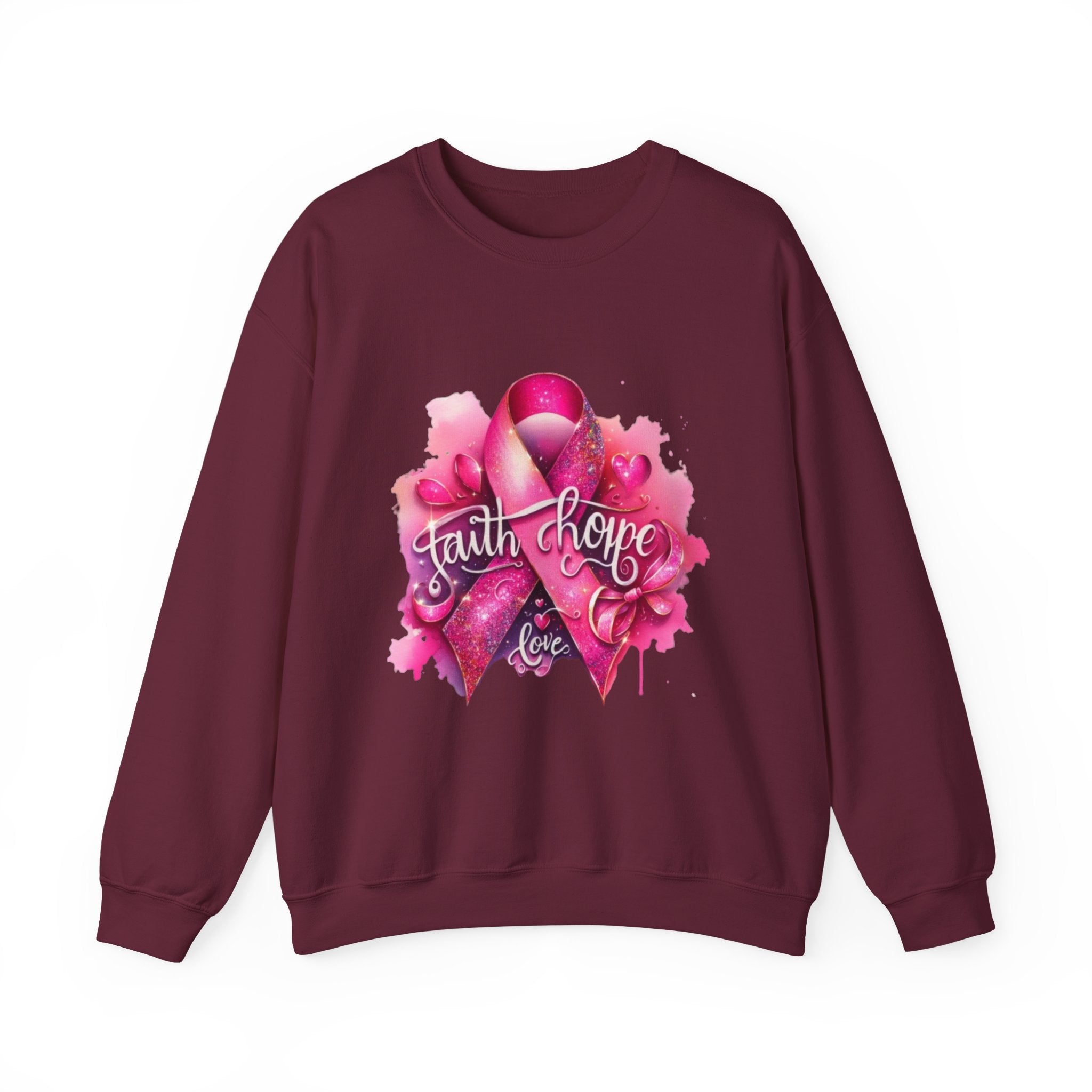 Breast Cancer Awareness Sweatshirt, Faith Hope Love Crewneck, Comfort Fashion, Supportive Gift for Her, Pink Ribbon Apparel