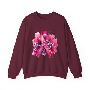 Breast Cancer Awareness Sweatshirt, Faith Hope Love Crewneck, Comfort Fashion, Supportive Gift for Her, Pink Ribbon Apparel