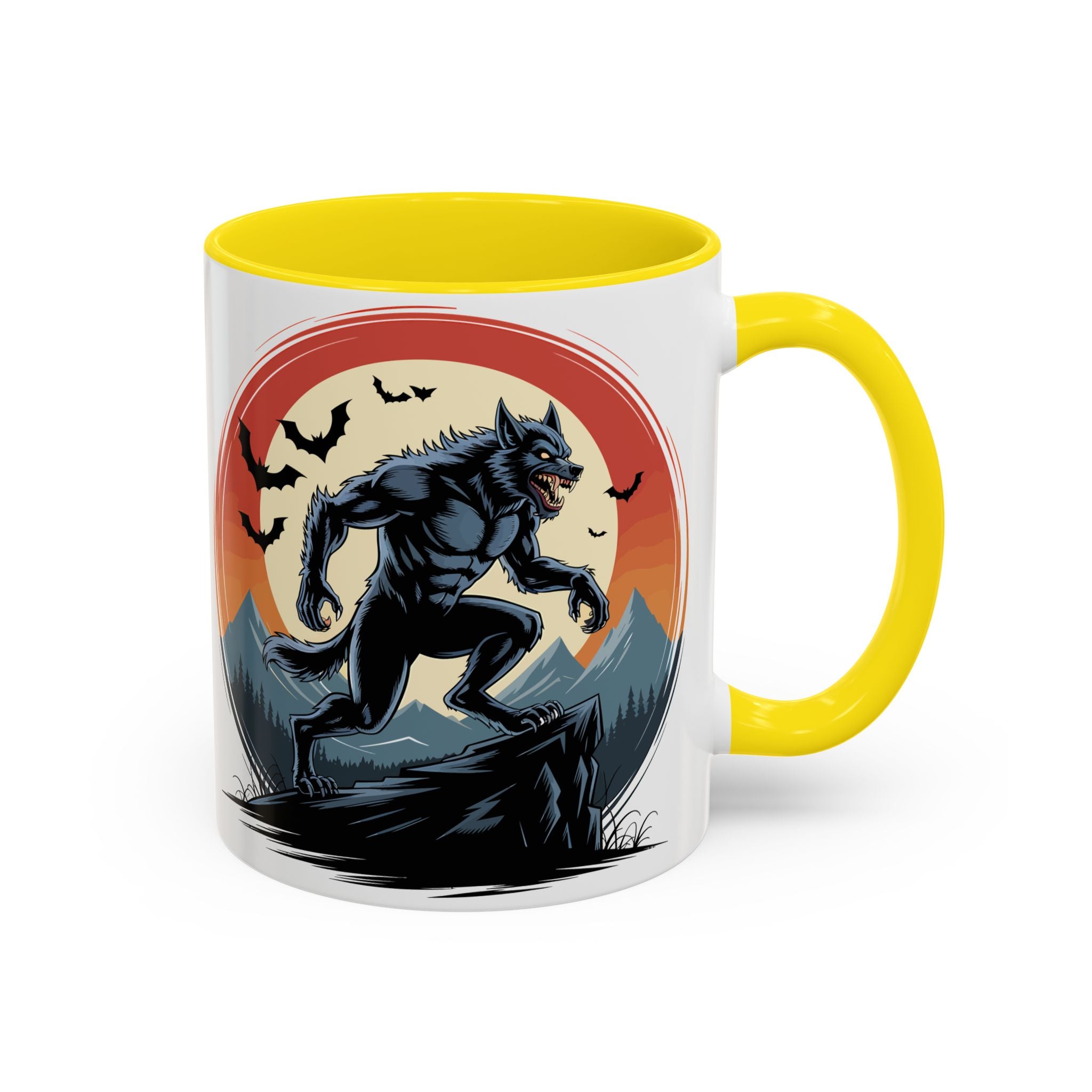 Werewolf Sunset Coffee Mug — Halloween Creature Ceramic Accent Mug (11/15oz) fantasy horror art