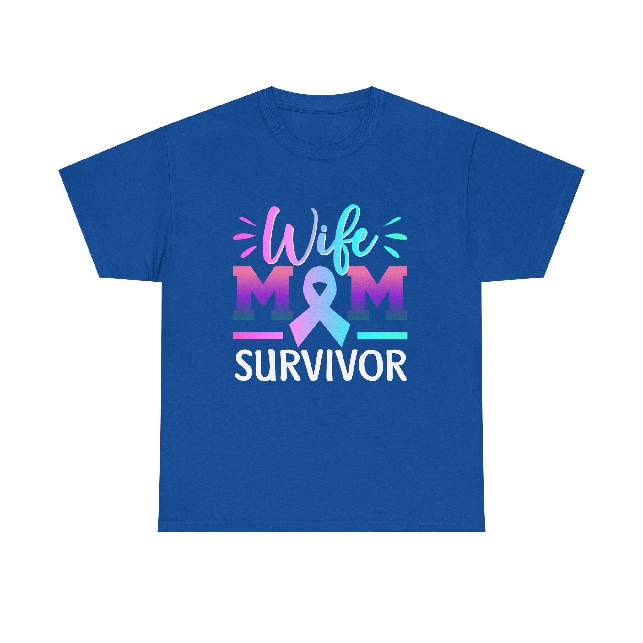 Wife Mom Survivor Tee, Unisex Heavy Cotton Tee, Cancer Awareness Shirt, Gift for Survivors, Inspirational Mom Shirt