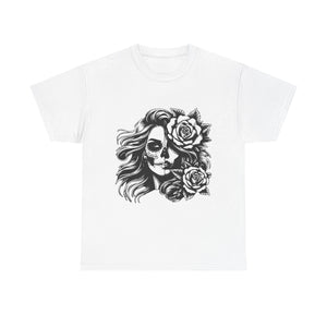 Skull & Rose Unisex Heavy Cotton Tee - Edgy Floral Graphic T-Shirt
