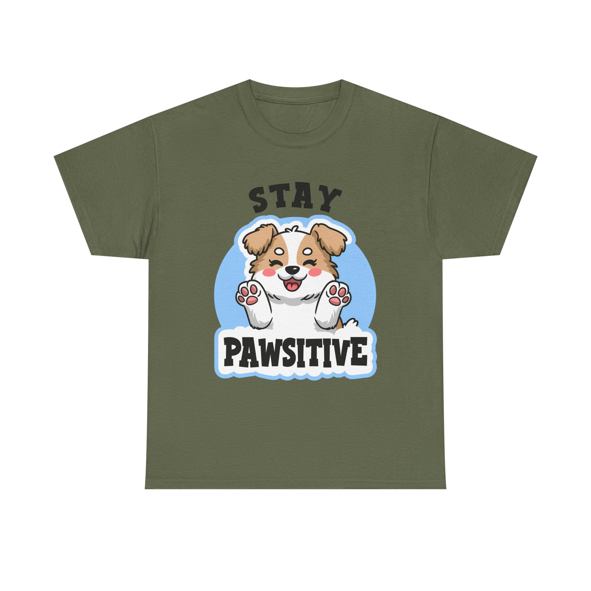 Stay Pawsitive Dog Lover Tee - Unisex Heavy Cotton T-Shirt funny humor