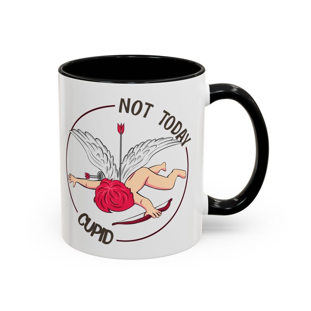 Not Today Cupid Coffee Mug — Funny Anti-Valentine Accent Mug (11/15oz)