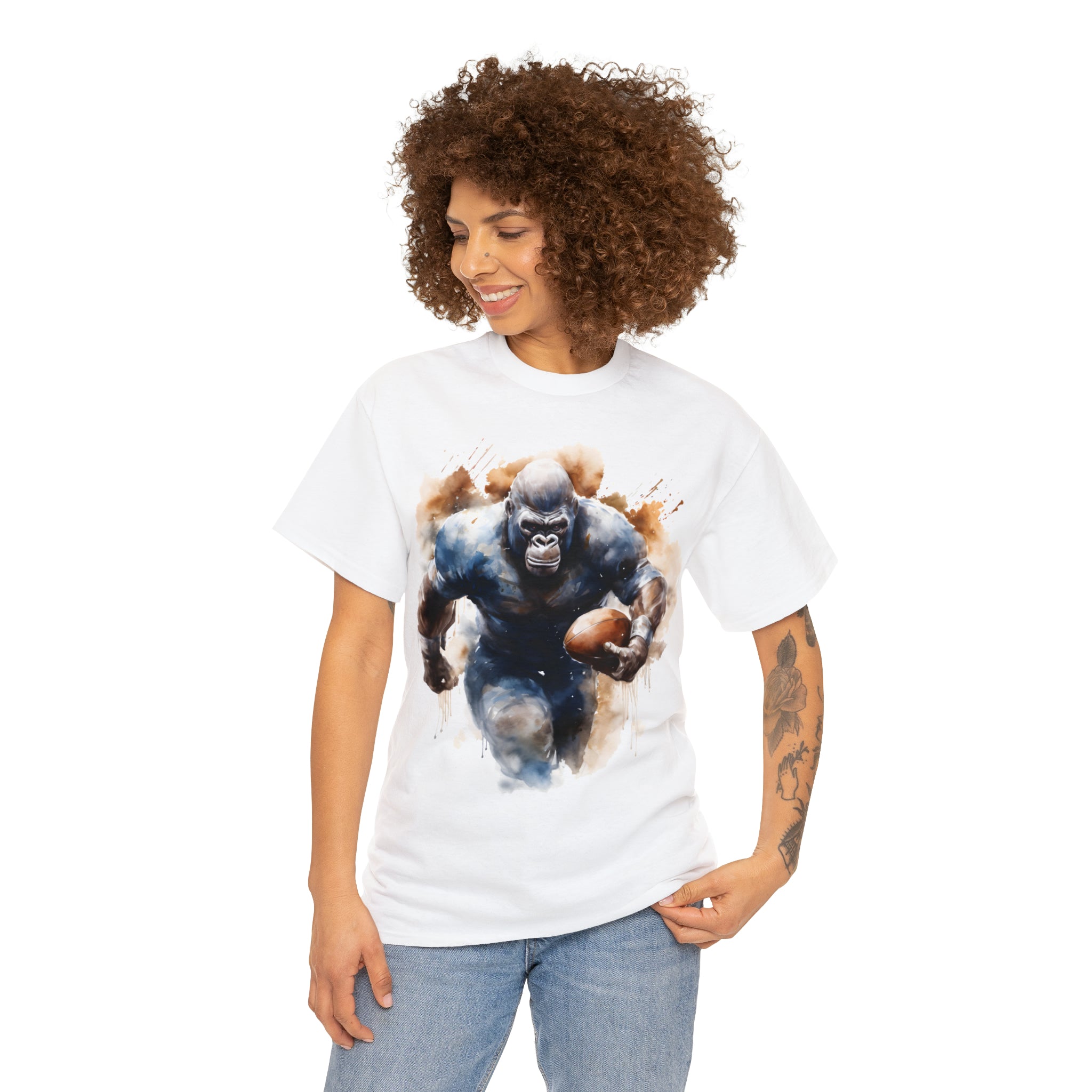 funny Football gorilla t shirt gift Unisex Heavy Cotton Tee