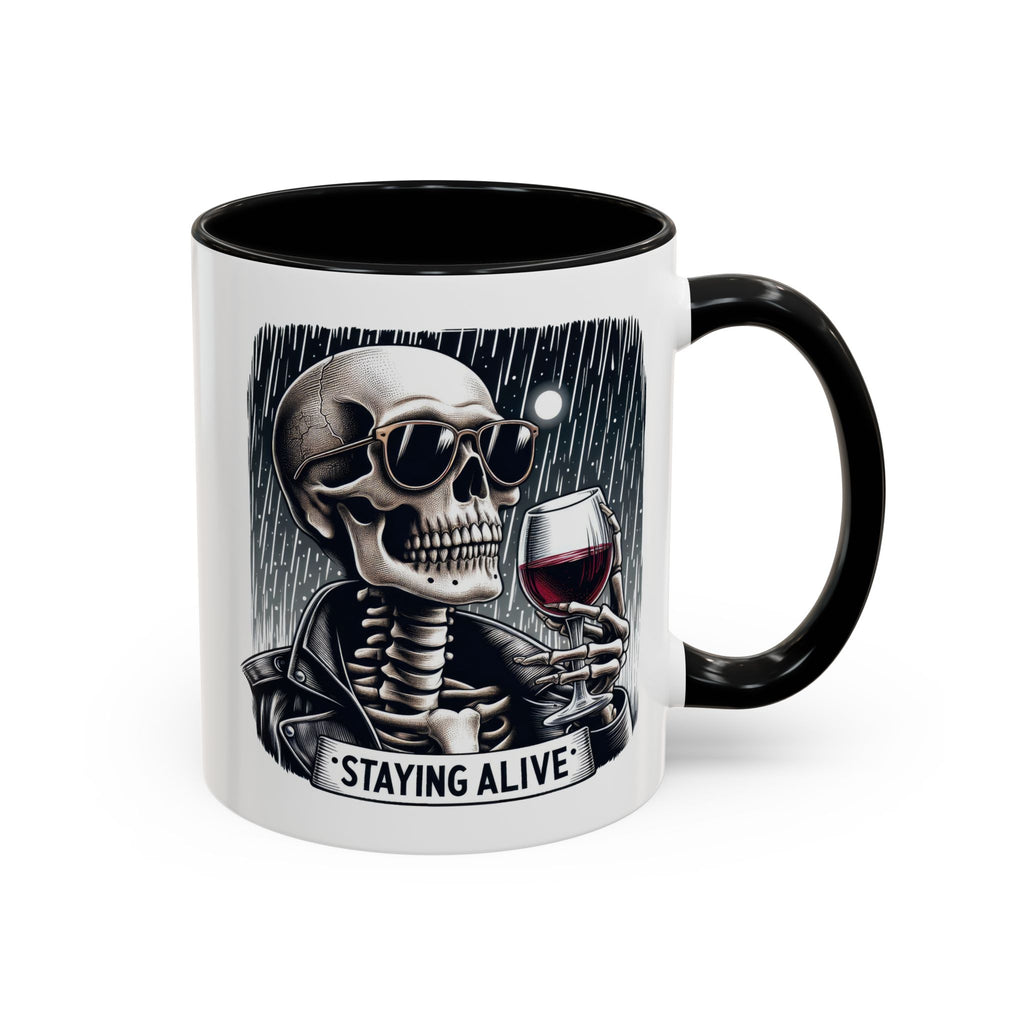 Stylish Skull Coffee Mug, Gothic Drinkware, Staying Alive Gift for Halloween, Funny Office Mug, Alternative Drinkware