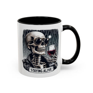 Stylish Skull Coffee Mug, Gothic Drinkware, Staying Alive Gift for Halloween, Funny Office Mug, Alternative Drinkware