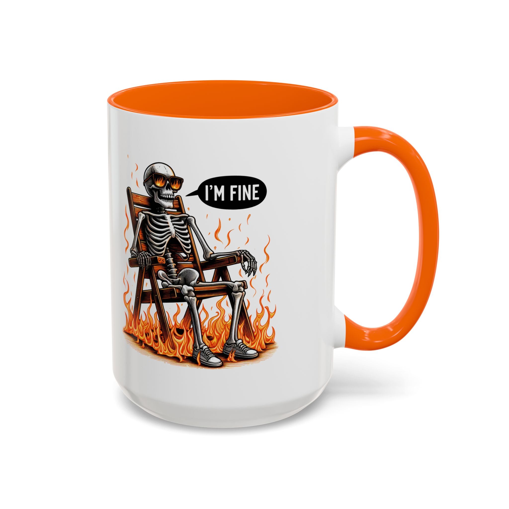 Funny I'M fine  Skeleton on fire Coffee Mug - Humor Gift for Halloween, Coffee Lovers,  Decor, Gag Gift, 11-15oz Accent Mug