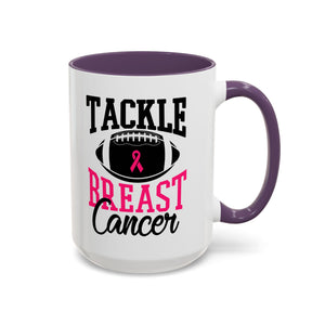 Tackle Breast Cancer Coffee Mug, Supportive Gift for Football Fans, Awareness Mug, Cheer Team Spirit, Fundraiser Drinkware