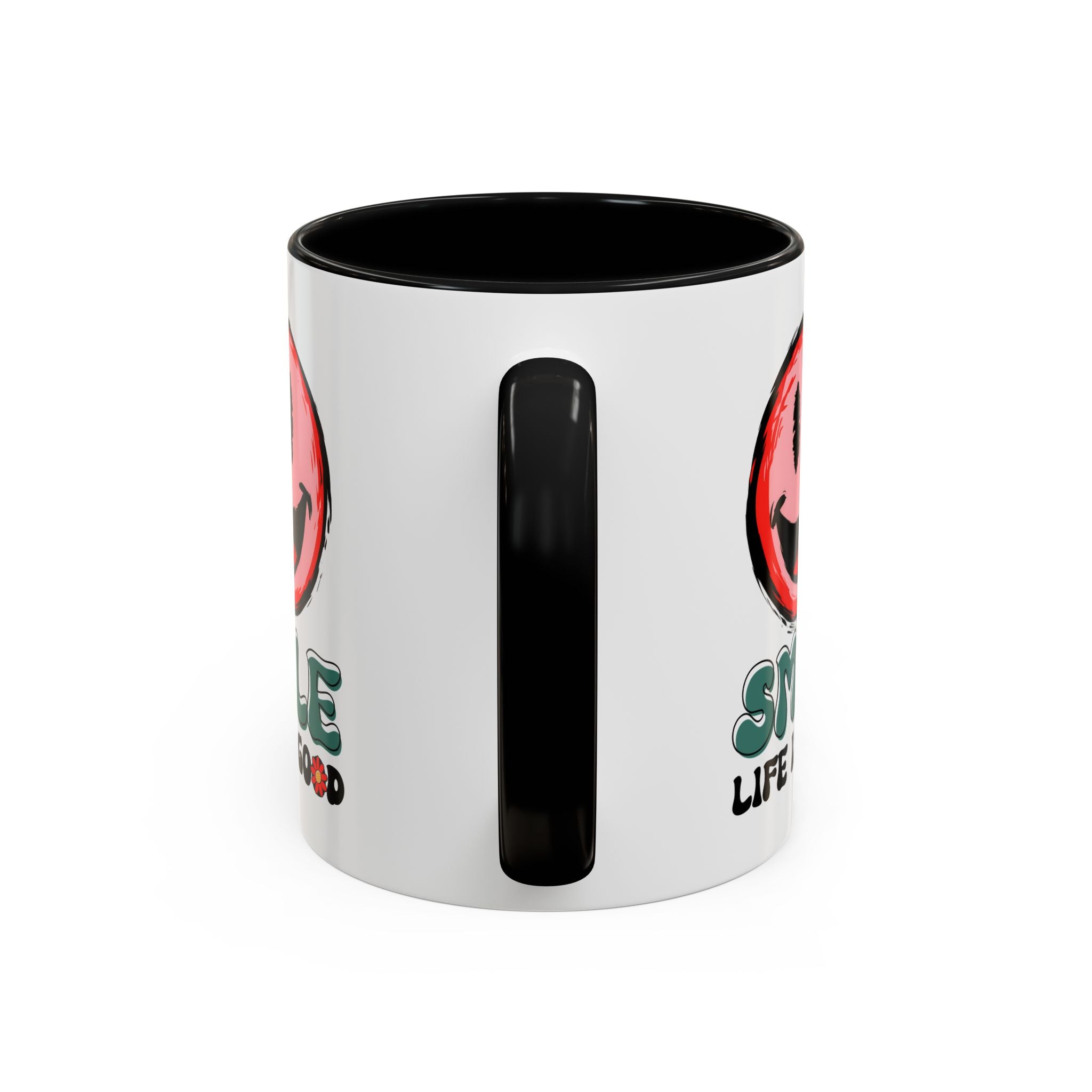 Smiley Face Accent Coffee Mug - "Smile, Life is Good" - 11oz & 15oz