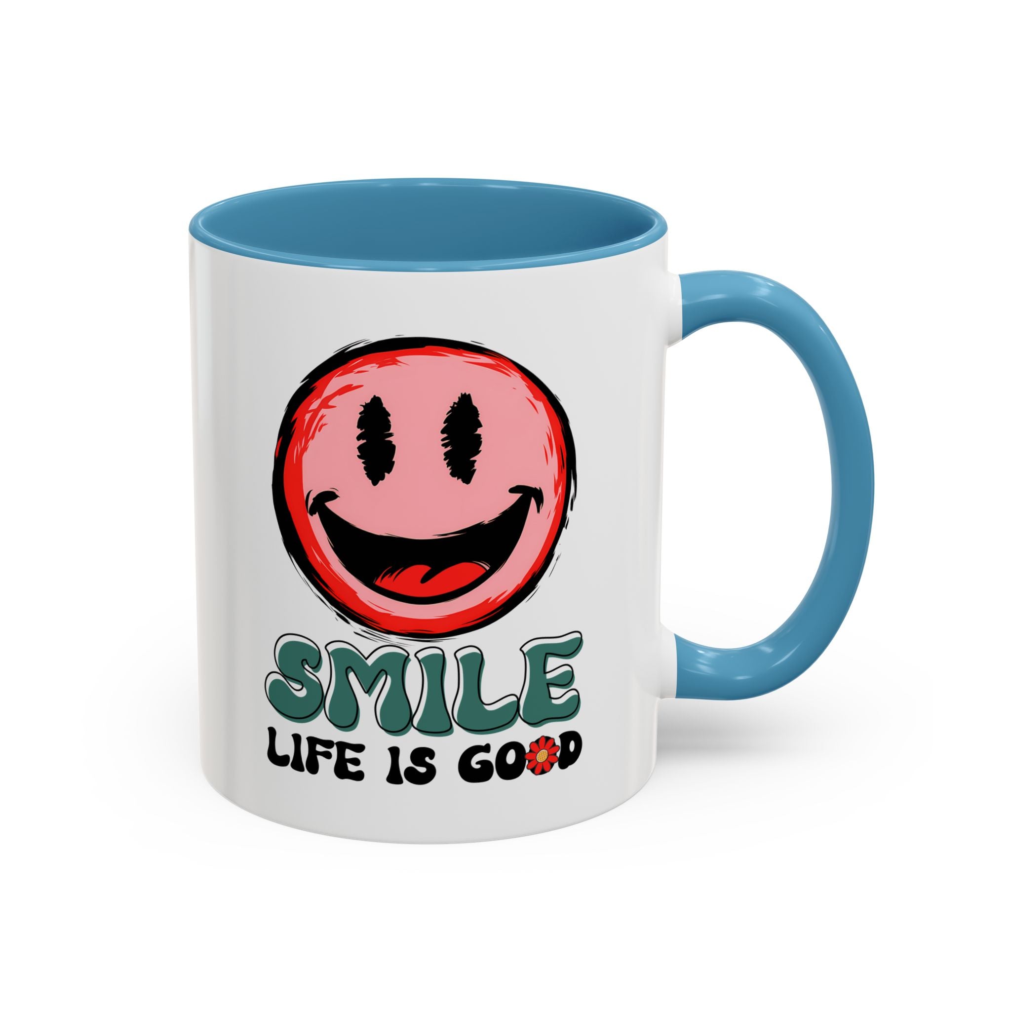 Smiley Face Accent Coffee Mug - "Smile, Life is Good" - 11oz & 15oz