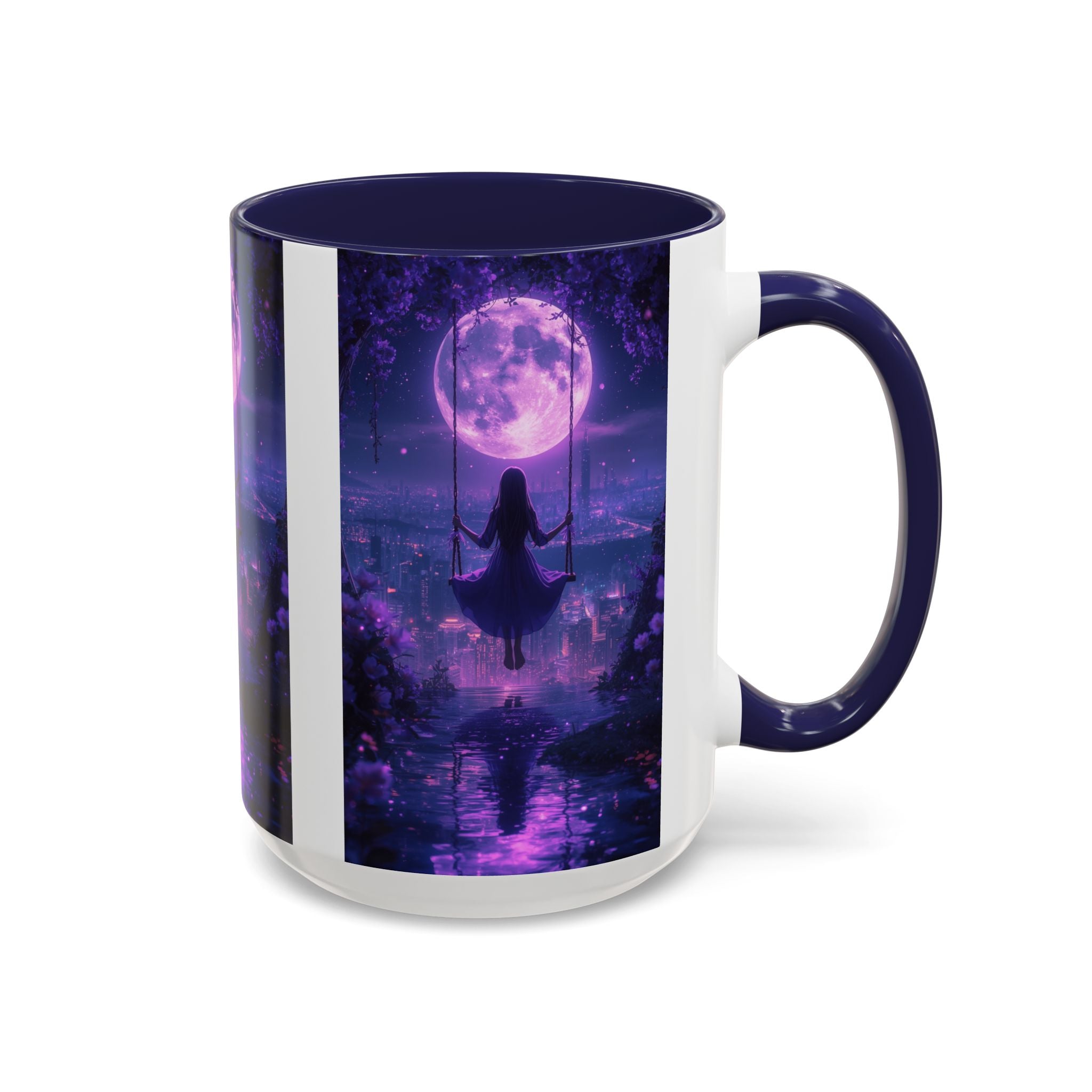 anime Dreamy Moonlit Swing Accent Coffee Mug, Artistic Mug, Celestial Coffee Cup, Fantasy Beverage Holder, Gift for Dreamers