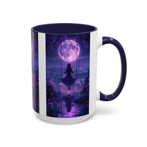 anime Dreamy Moonlit Swing Accent Coffee Mug, Artistic Mug, Celestial Coffee Cup, Fantasy Beverage Holder, Gift for Dreamers