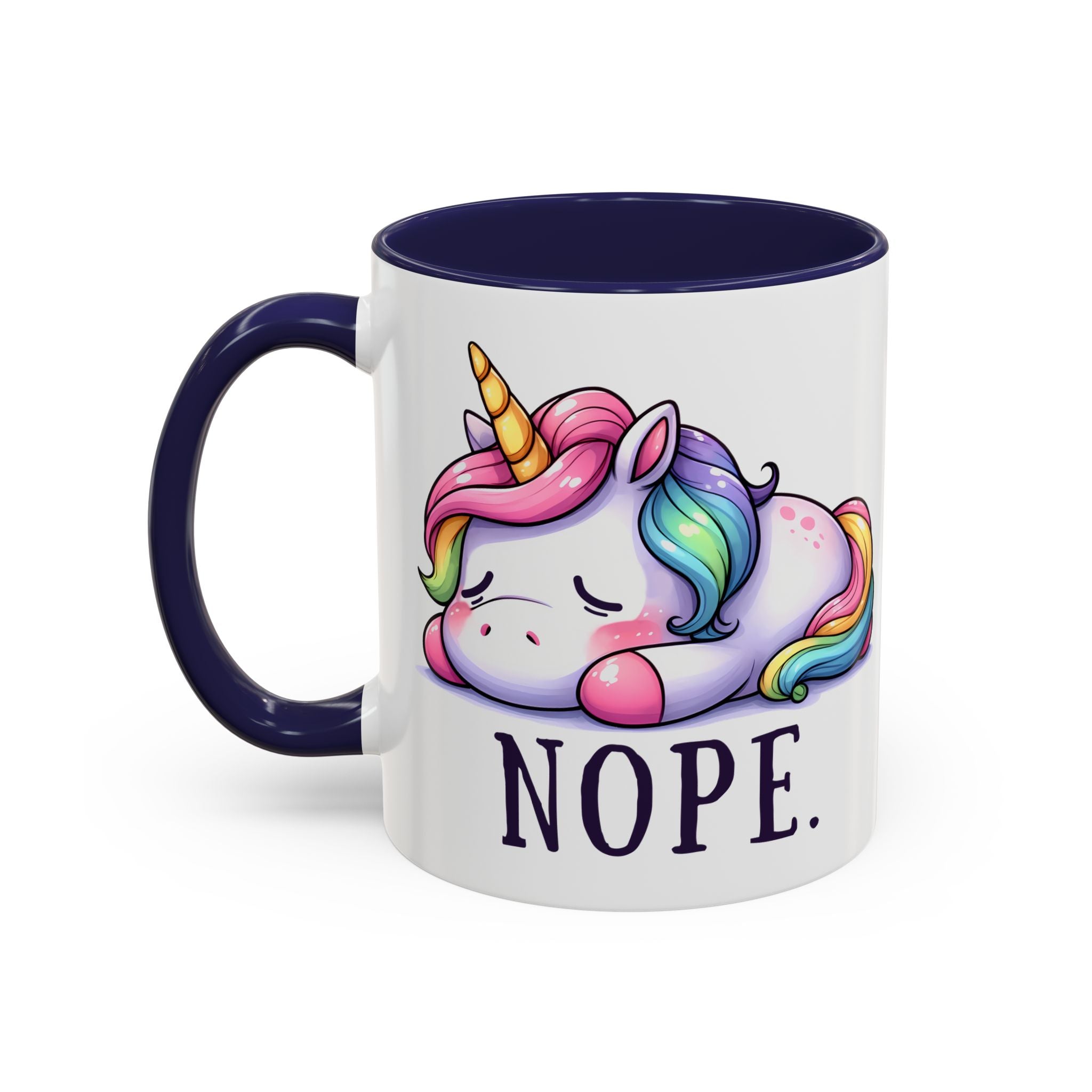 Nope Unicorn Accent Coffee Mug — Cute Rainbow Sleeping Unicorn 11/15oz